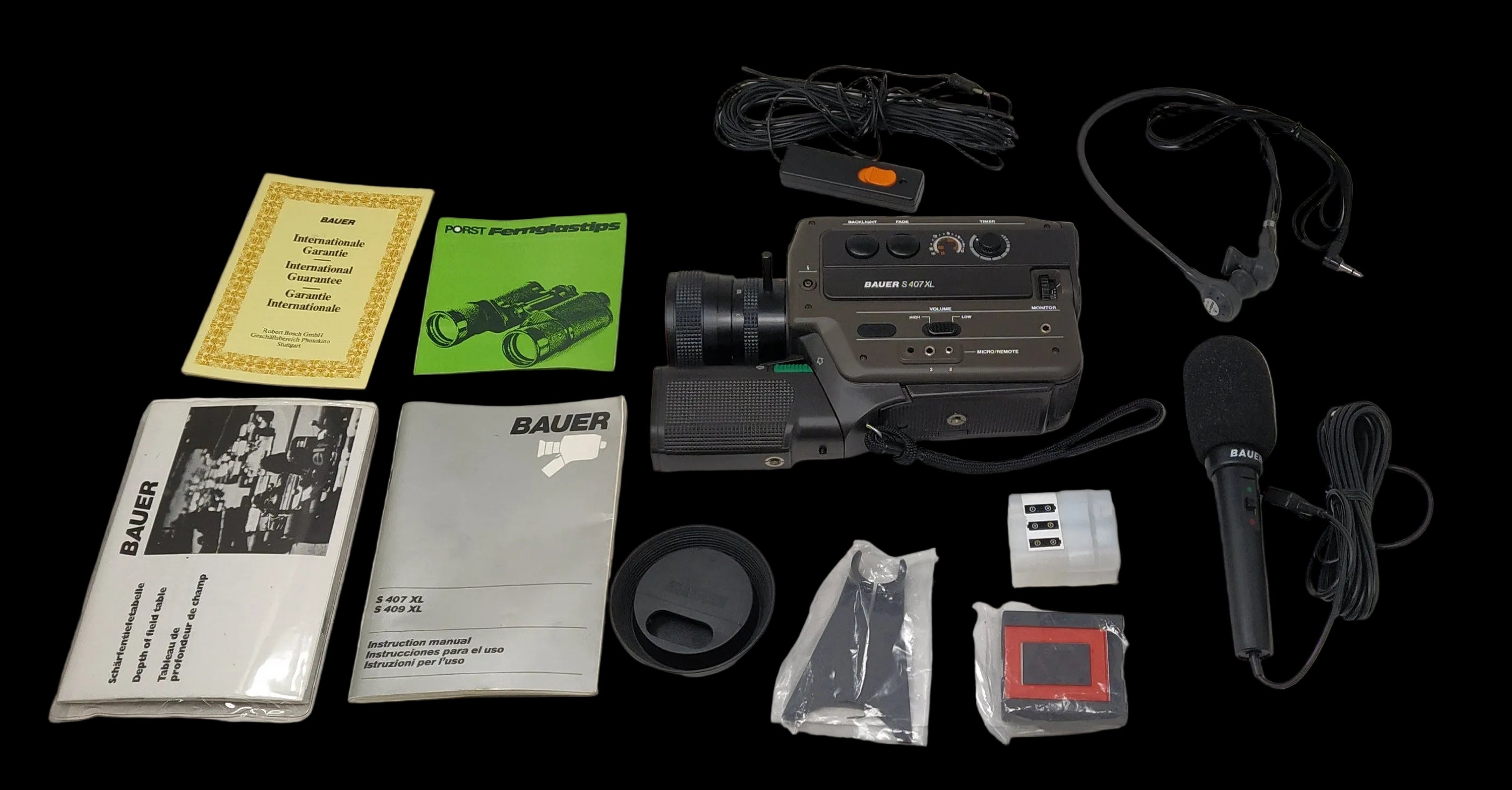 Bauer S 407xl Videocamera Super 8 Con Microfono + Accessori Funzionante (manca Gomma Oculare)