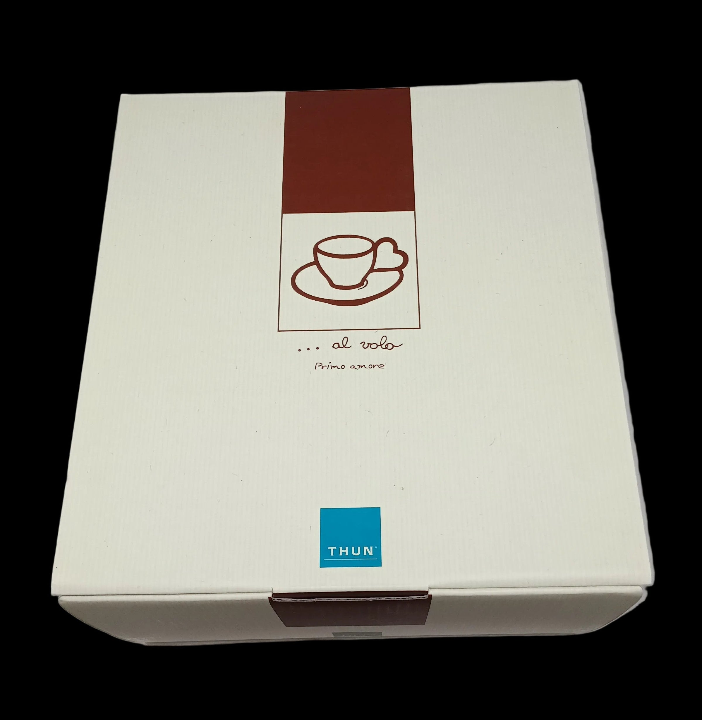 Thun Caffè Al Volo Primo Amore Tazza Da Cappuccio + Piattino + Piatto Dessert Con Scatola Nuovo