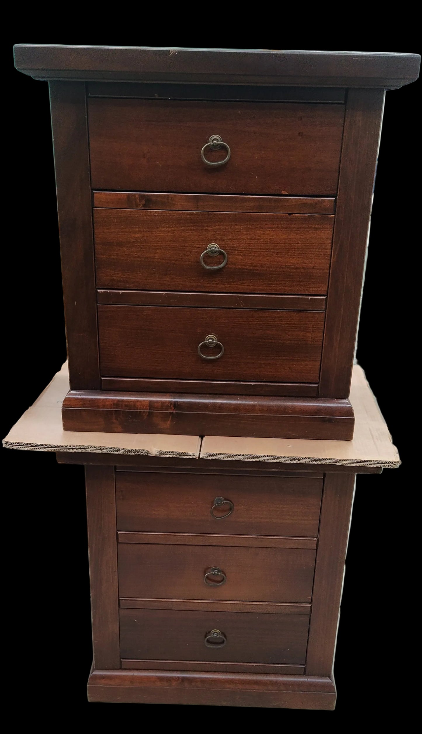 Coppia Comodini Legno Arte Povera 3 Cassetti Lxpxh 64x37x67