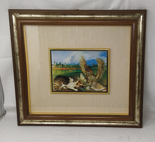 Quadro Serigrafia Su Lamina D'oro Nibbio E Gatto Selvatico 51/299 - Artista Antonio Ligabue