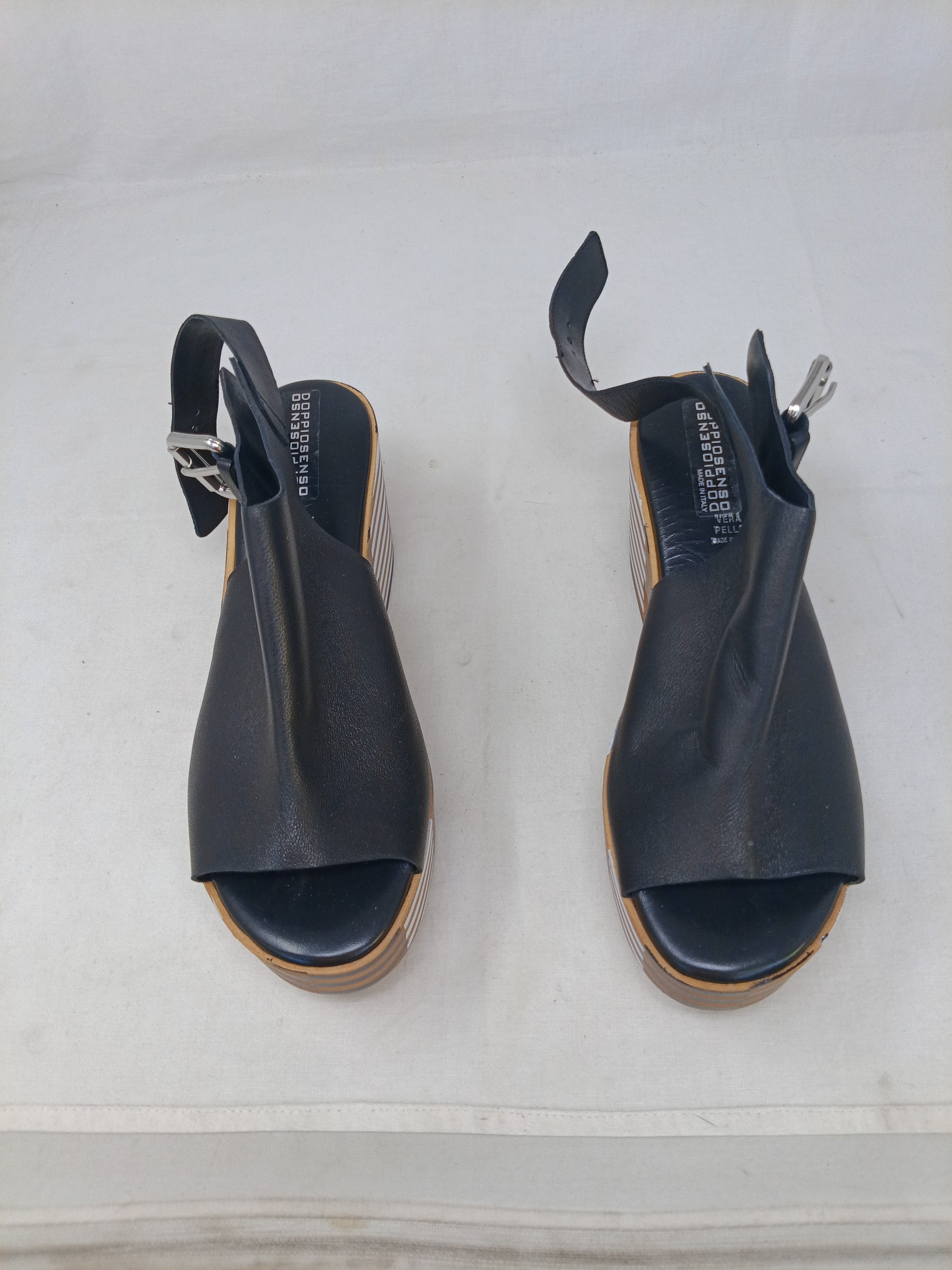 Doppiosenso Sandalo In Pelle Nero 38 Nuovo