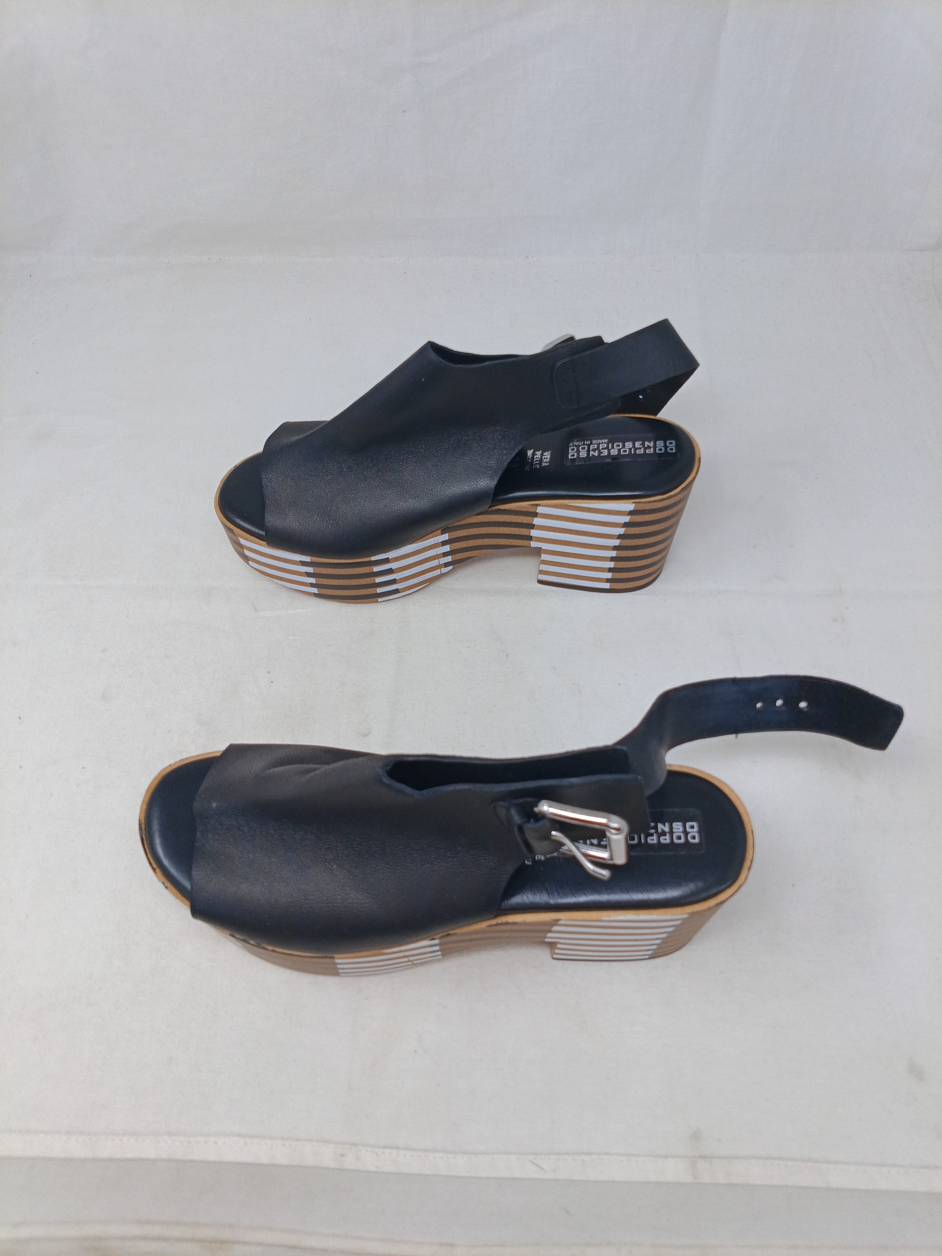Doppiosenso Sandalo In Pelle Nero 38 Nuovo