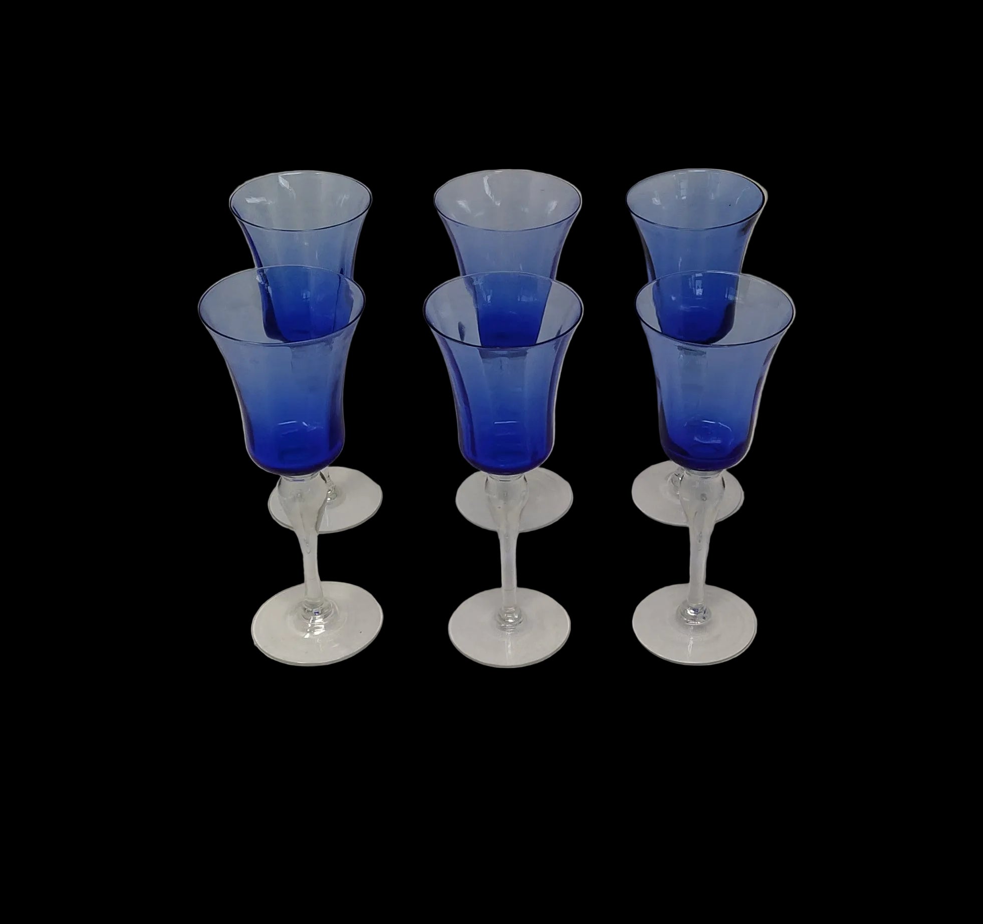 6 Calici Vetro Trasparenti E Blu Cobalto