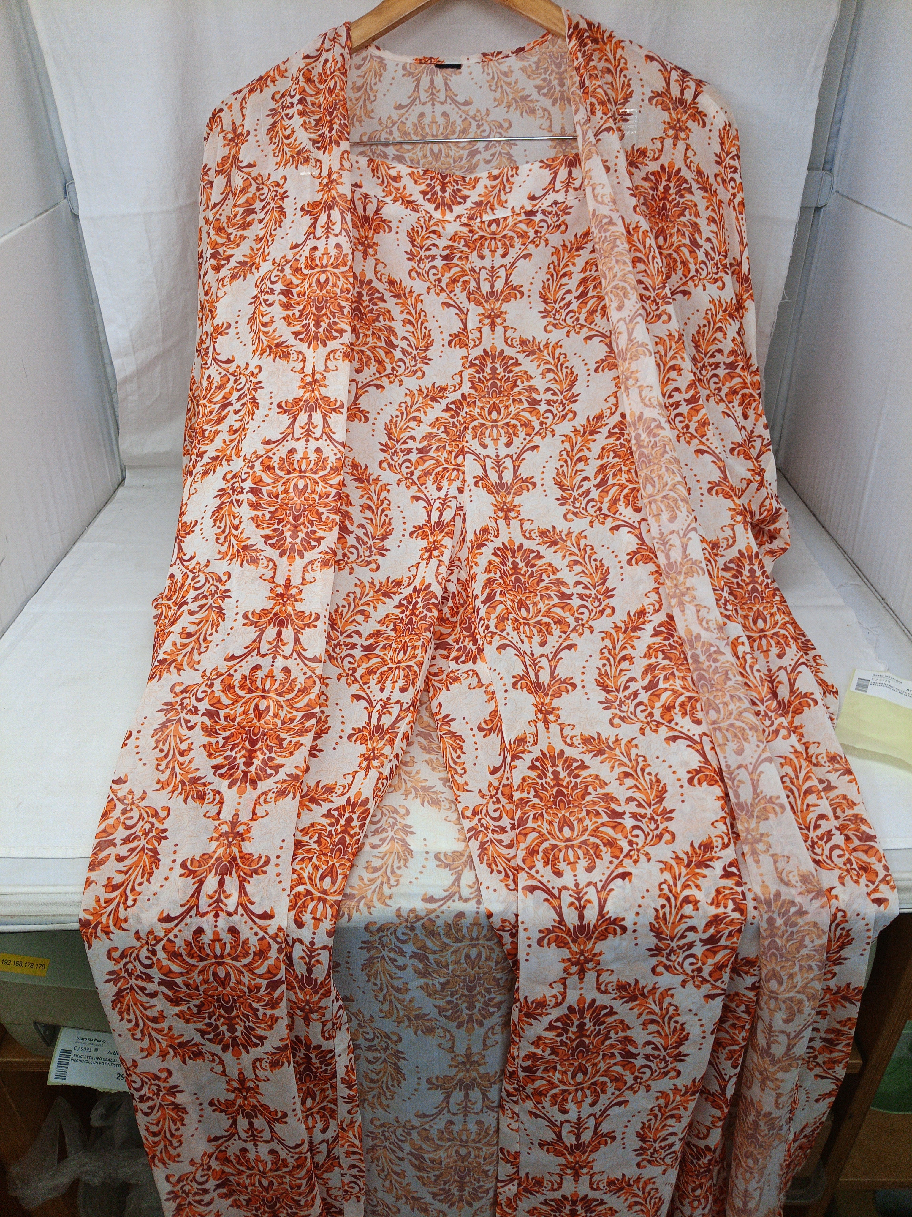 Cardigan Tulle Lungo E Pantaloni Bco Arancione Fiorato 42