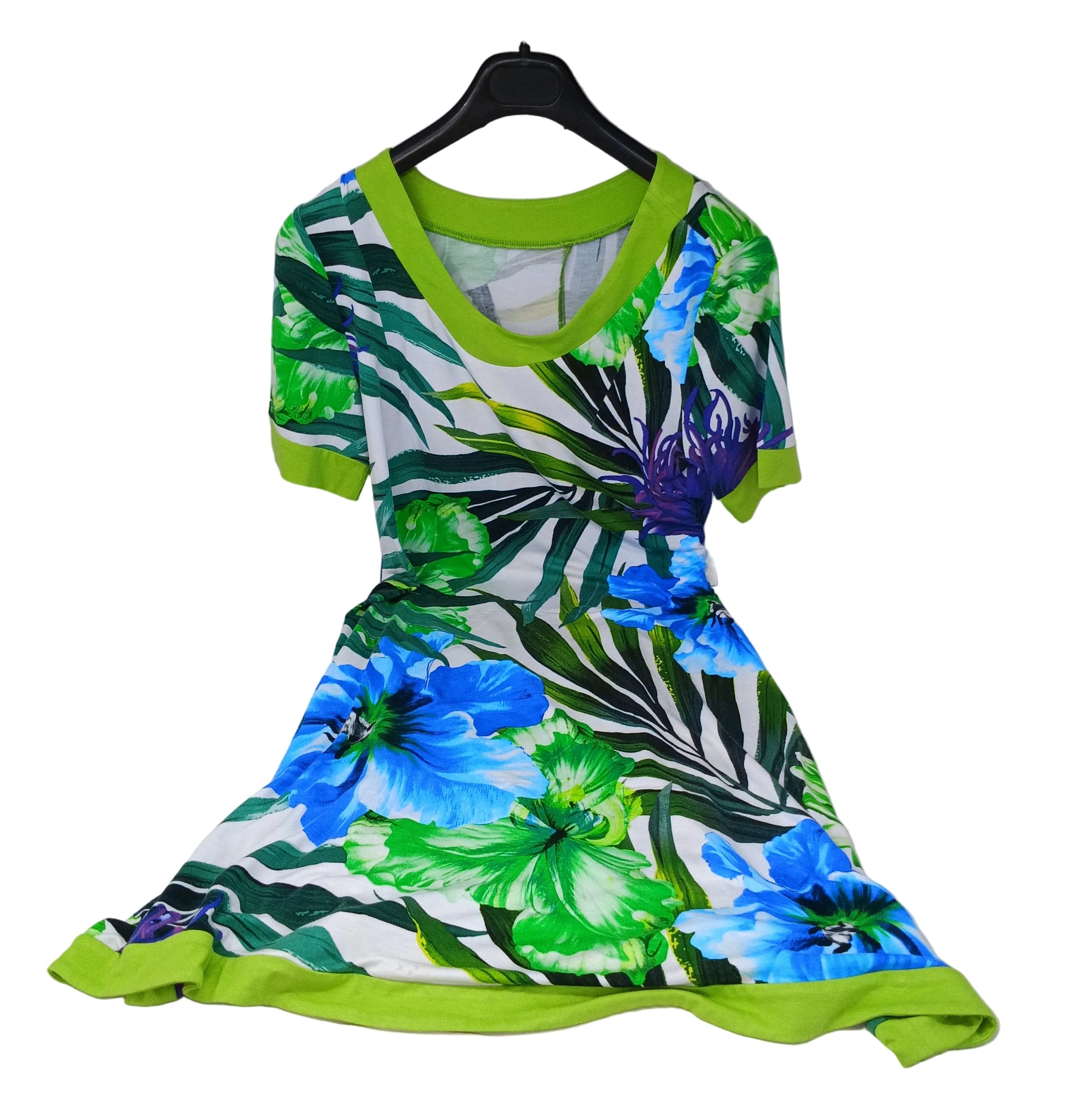 Abito Con Fiorato Verde Viola Bco L