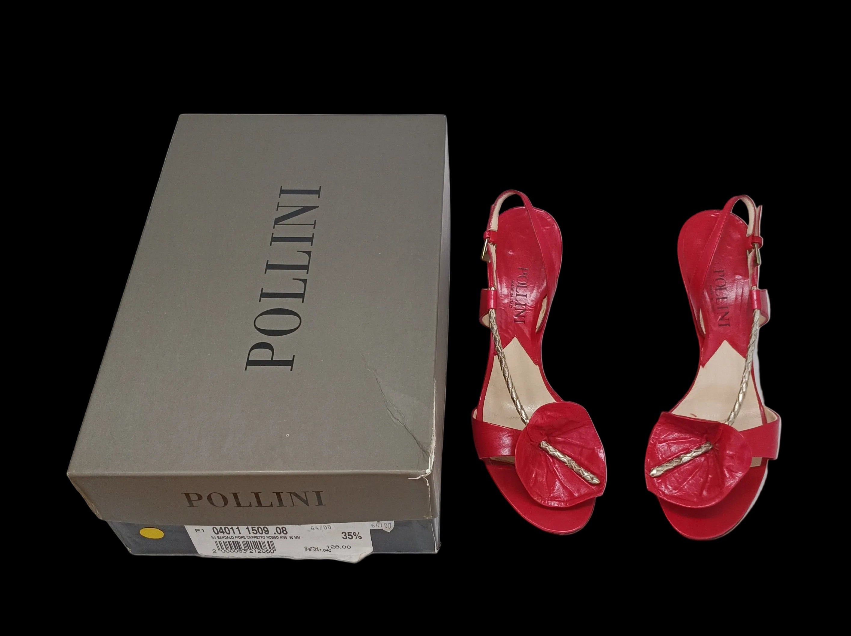 Pollini Sandalo Rosso In Pelle Fiore 35.5 Nuovo