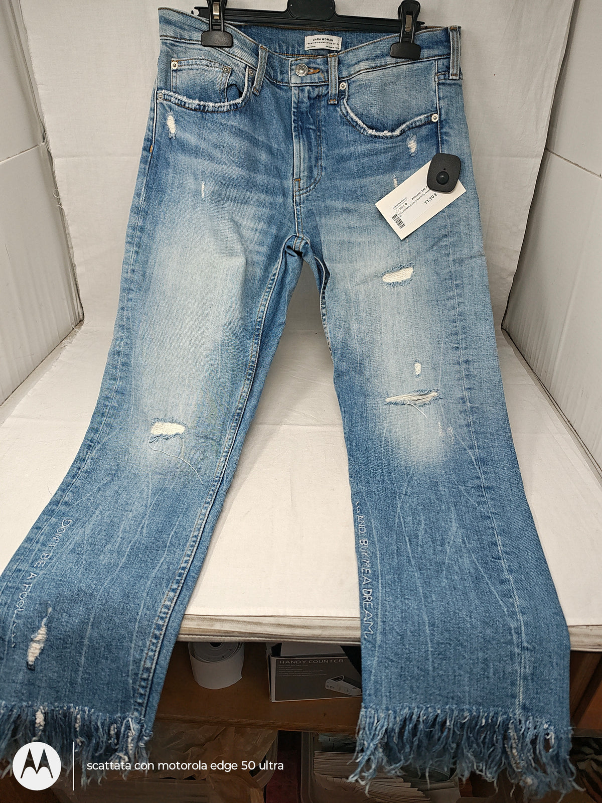 Zara Woman Jeans Strappata Frange 36