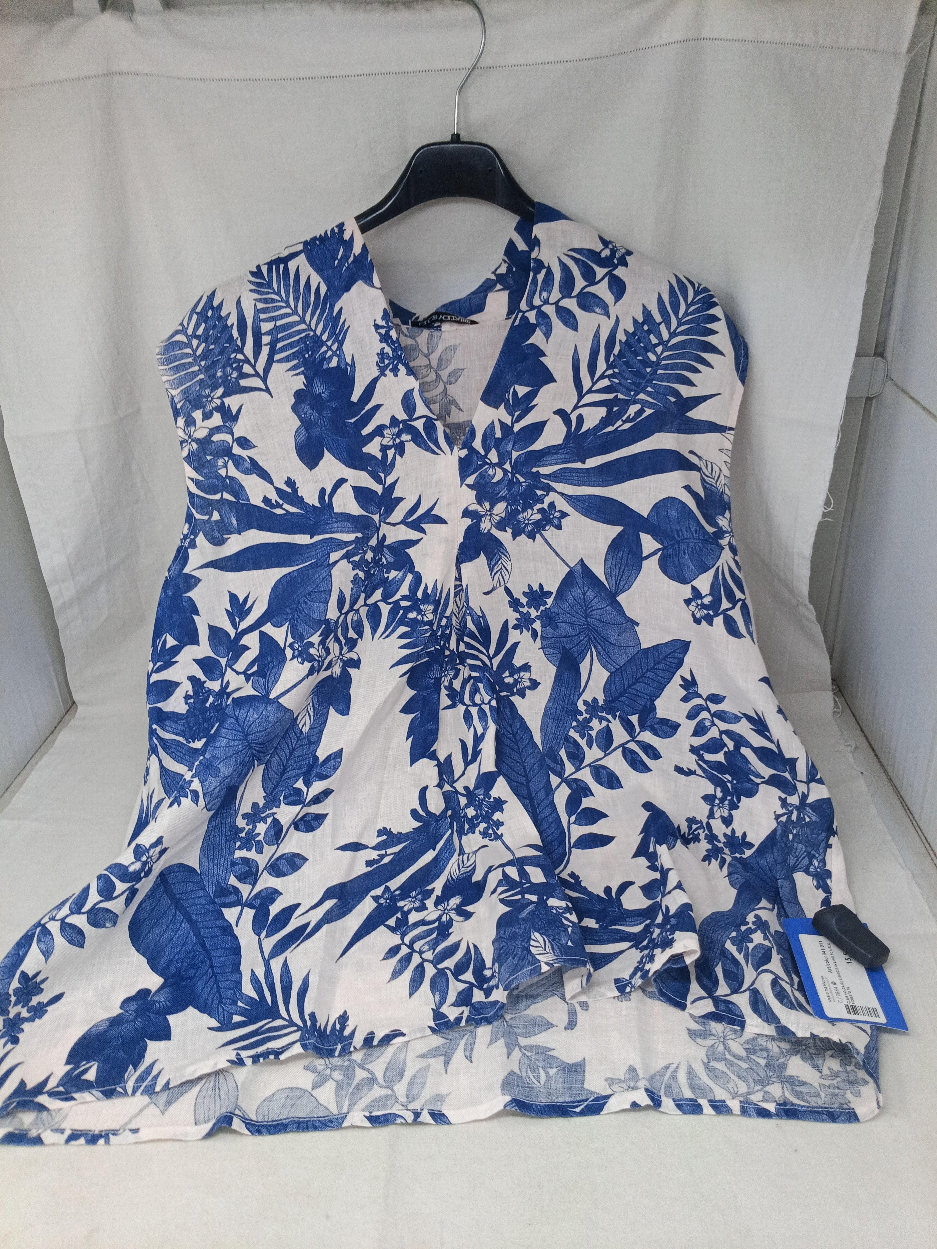 Club Voltaire Camicia In Lino Bca Blu Fiorato Xl