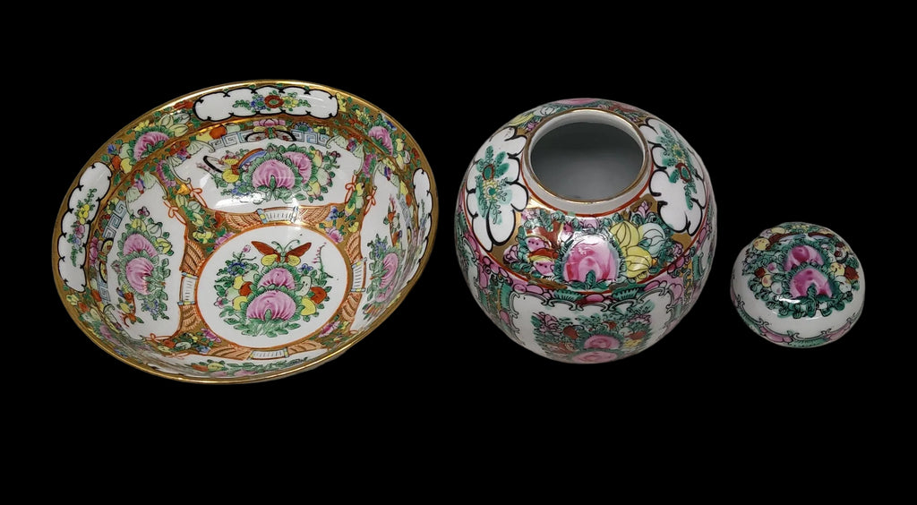 _potiche + Ciotola Ceramica Cinese Effige Fiori