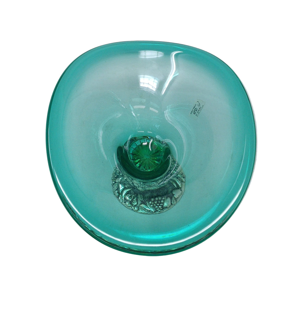Vaso Centro Tavola Cristallo Verde Verde Base Metallo H.17cm