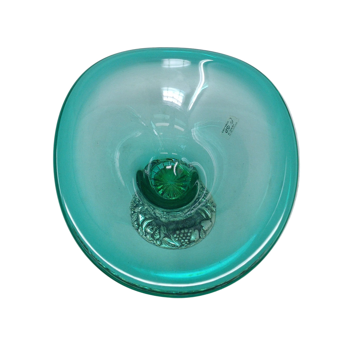 Vaso Centro Tavola Cristallo Verde Verde Base Metallo H.17cm