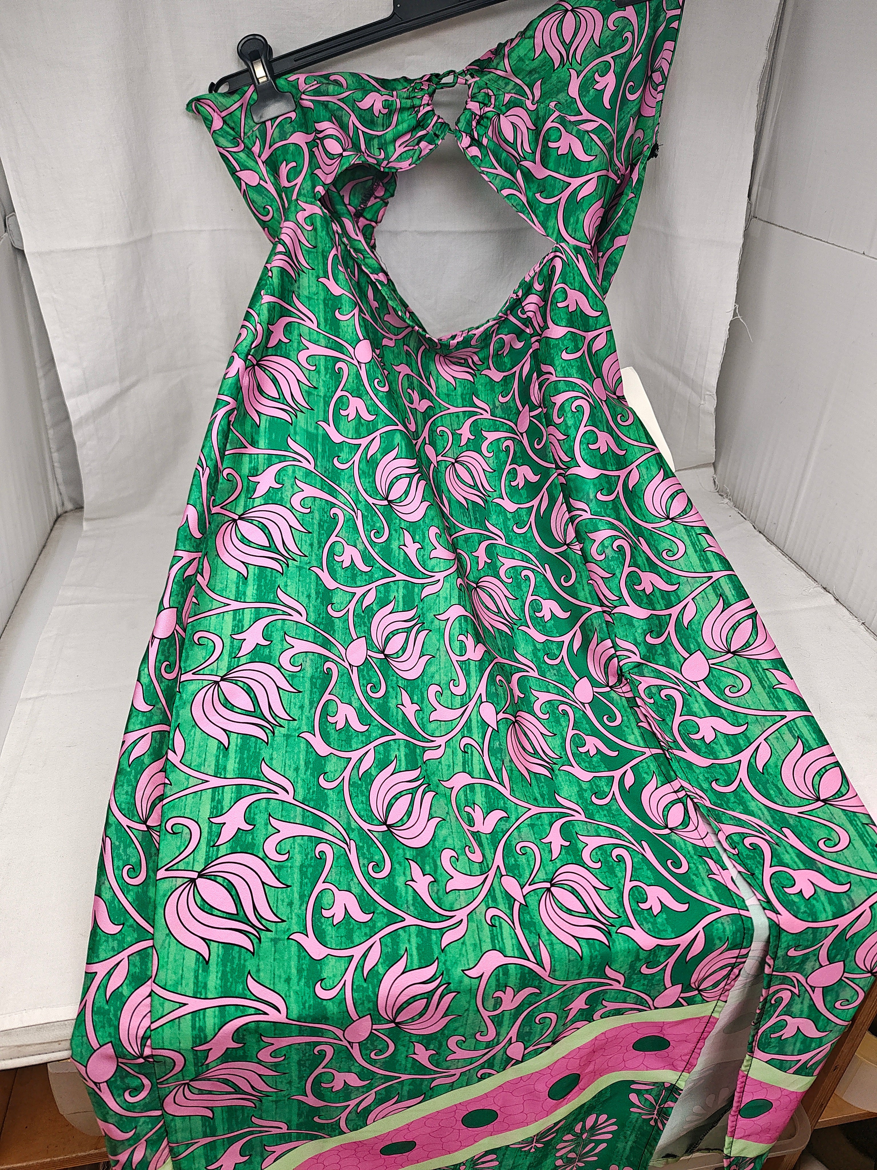 Revel Abito Lungo Verde Rosa 42