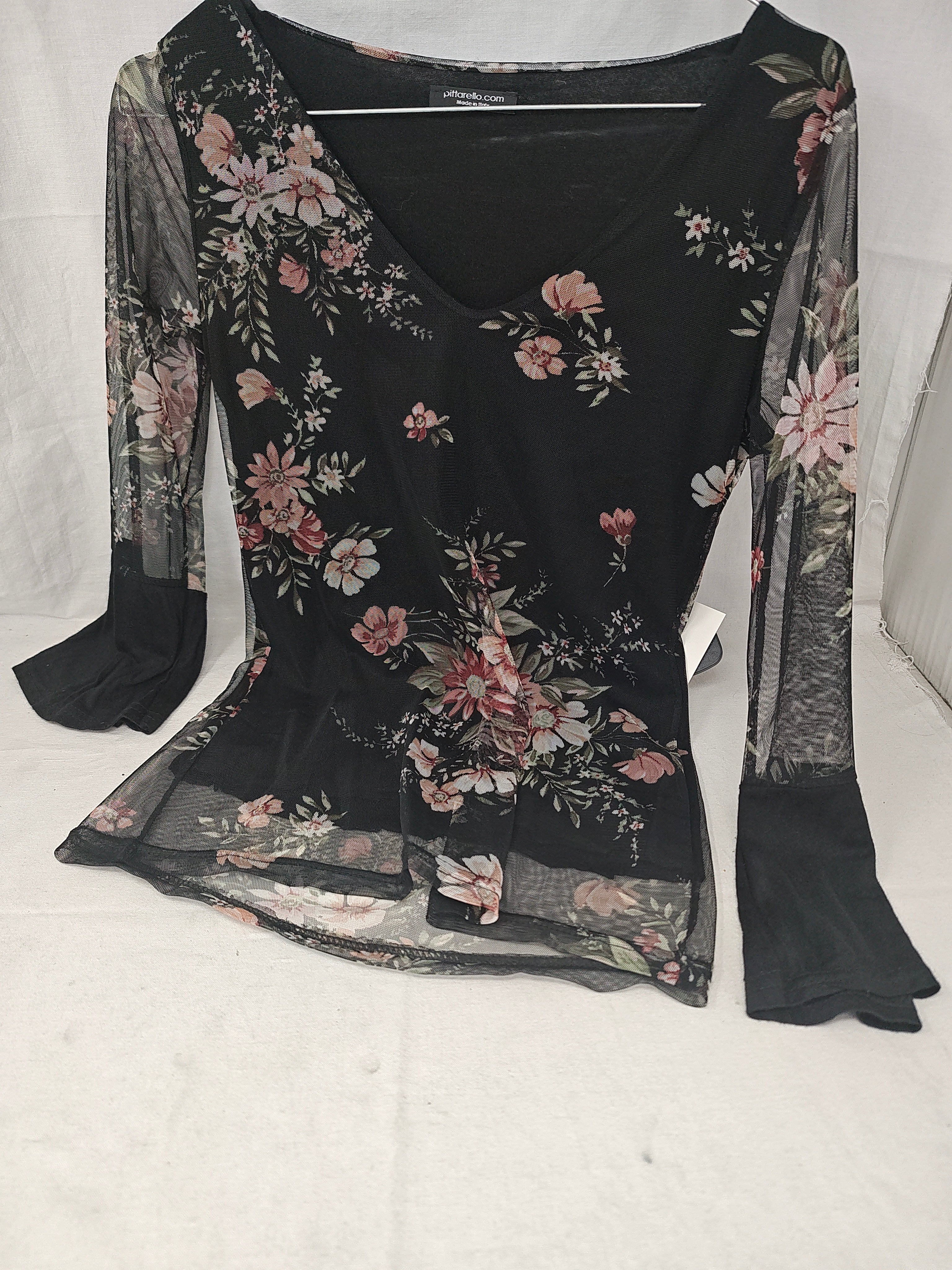 Pittarello  Maglia Tulle Nera Fiorato S/m