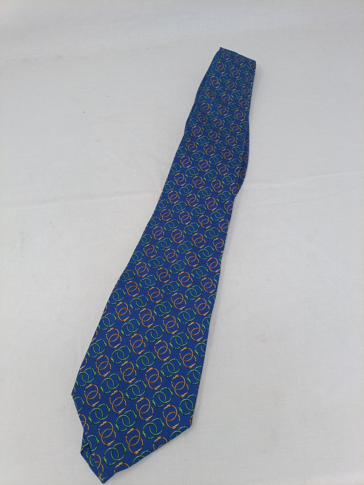 Trussardi Cravatta Blu Con Fantasia Anelli