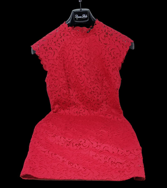 Orsay Abito Rosso Pizzo 40 Nuovo