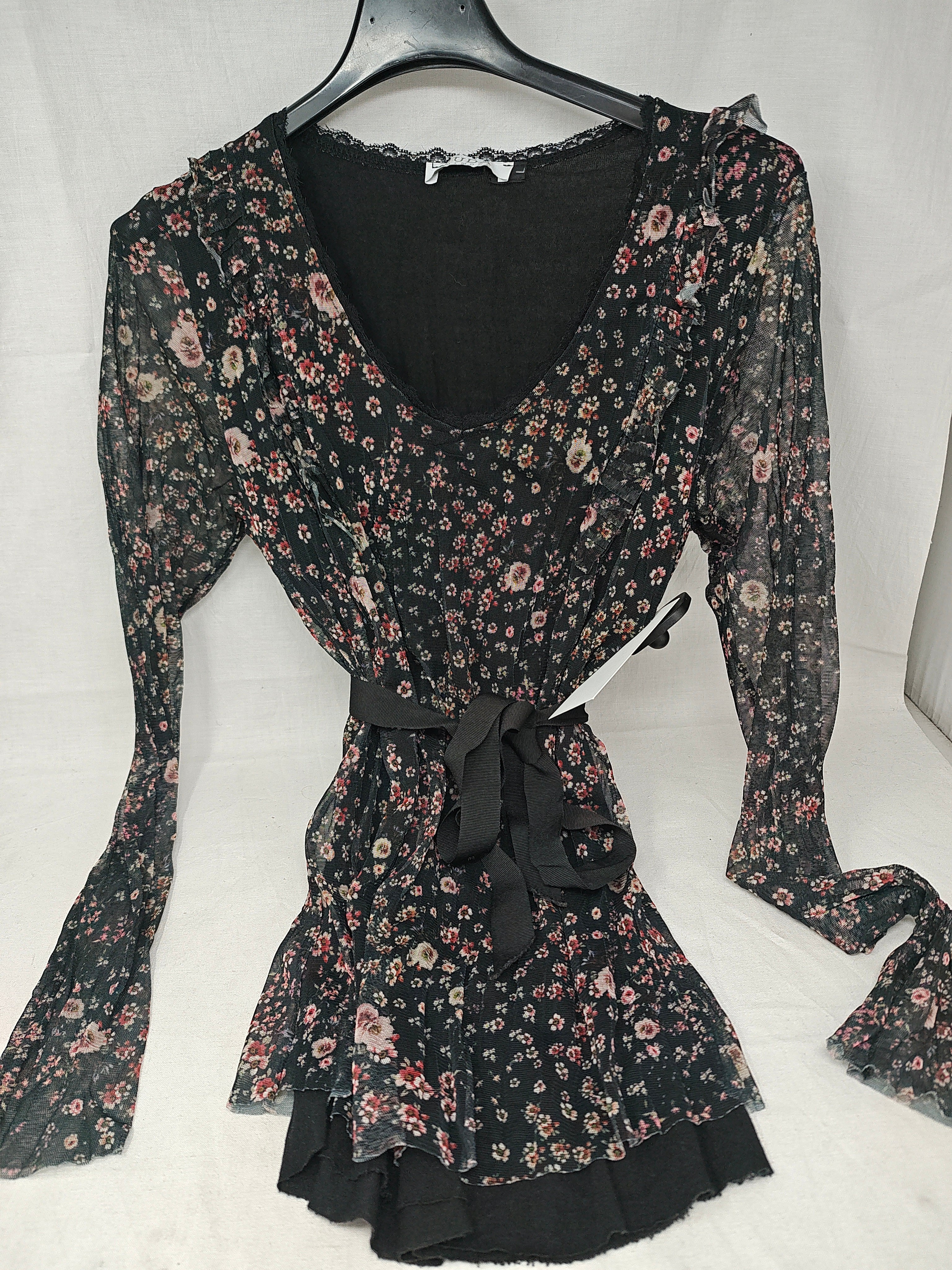 Duda Maglia Tulle Nera Fiorata 42