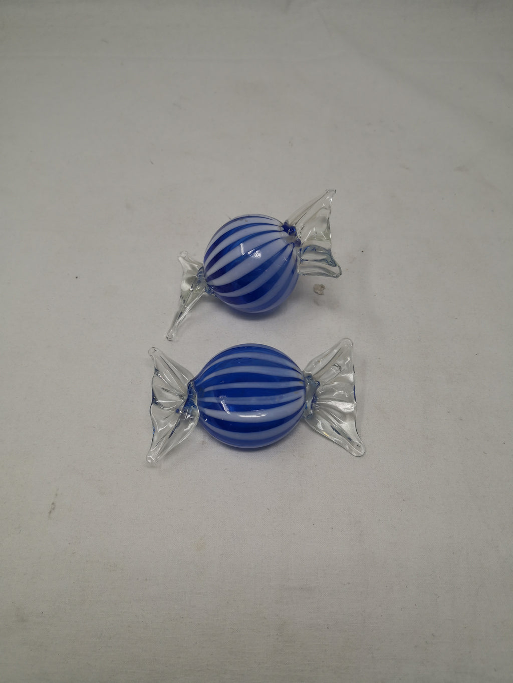 _coppia Caramella Vetro Murano Tonda/appiattita Strisce Blu Grandi