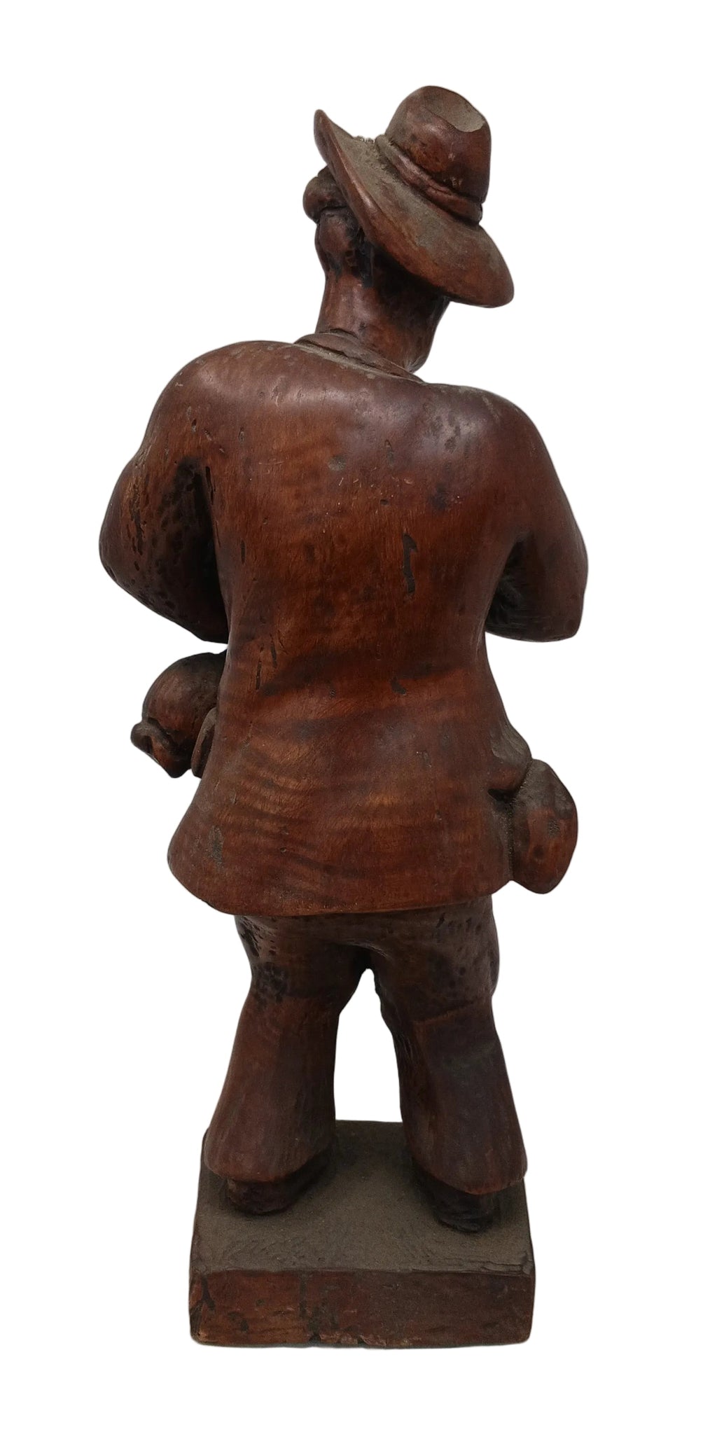 Scultura Legno Uomo Con Cappello E Fiasco Vino H 36cm