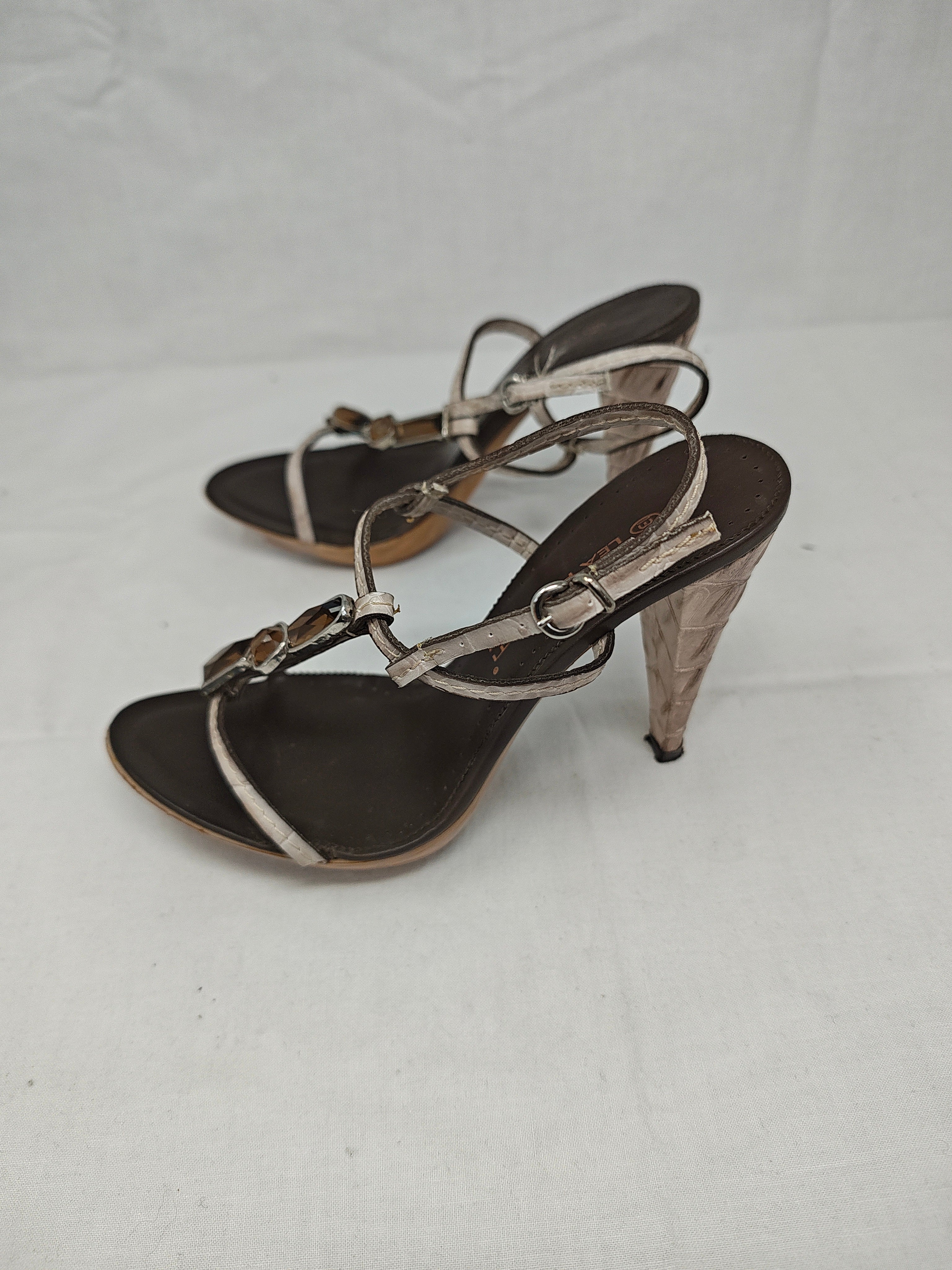 Lea Roscati Sandalo  Beige In Pelle Con Tacco 36