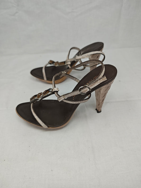 Lea Roscati Sandalo  Beige In Pelle Con Tacco 36