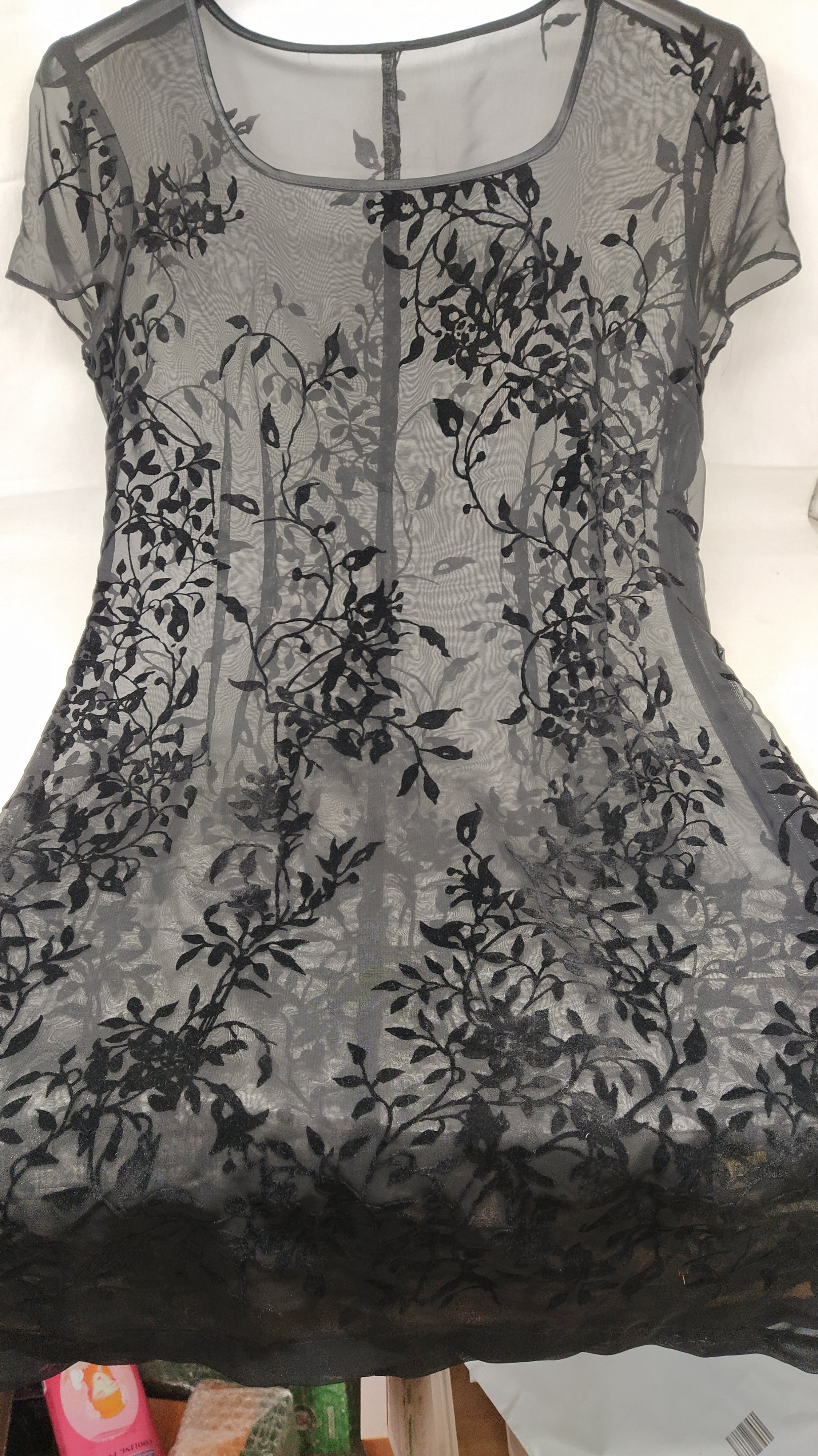 Abito Tulle Nero Fiorato 42