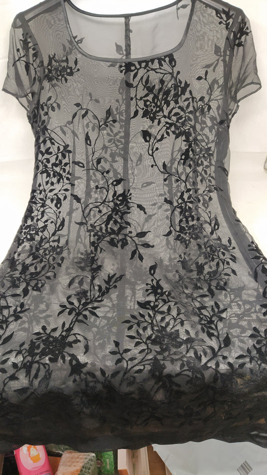 Abito Tulle Nero Fiorato 42