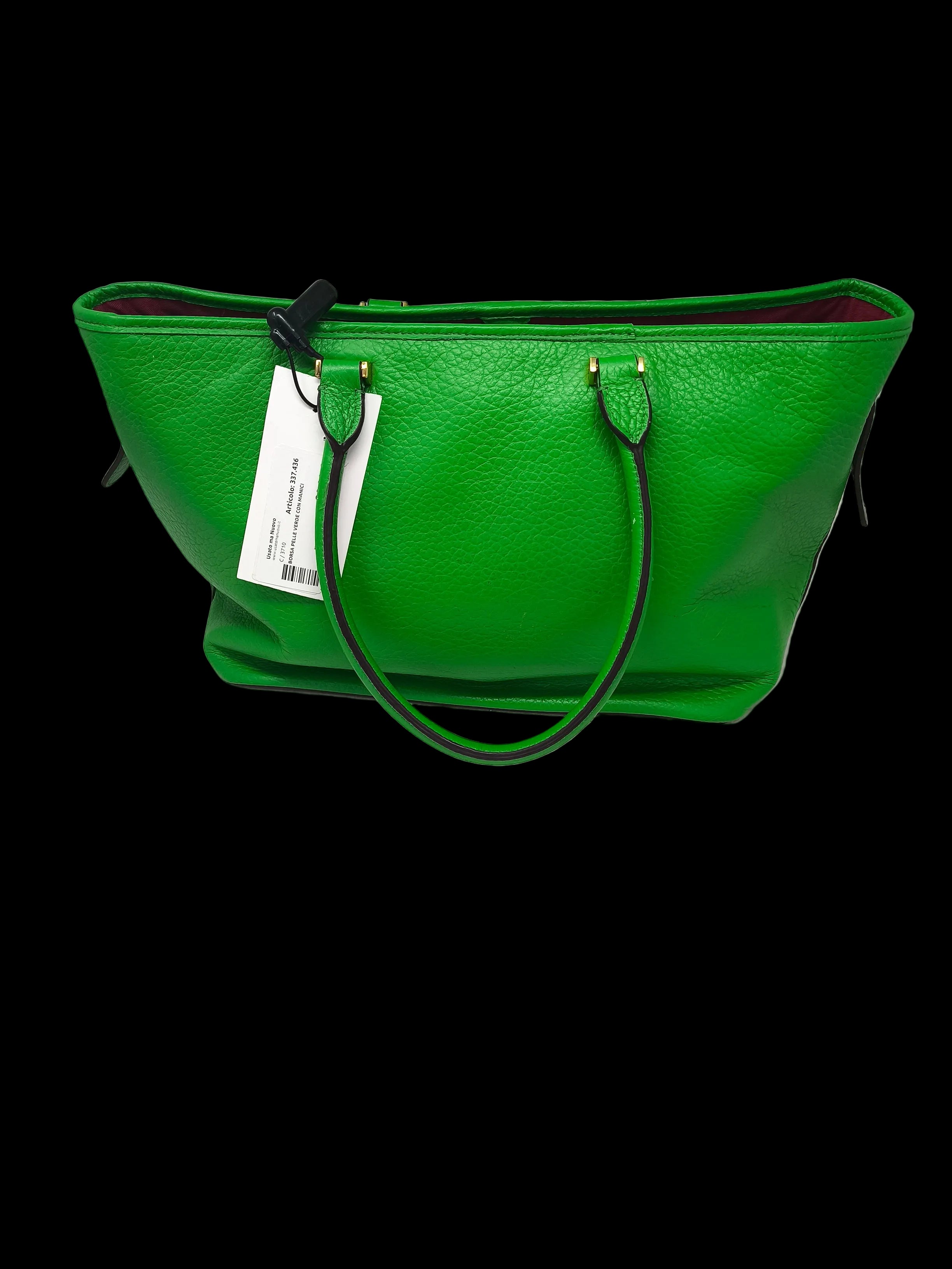 Borsa Pelle Verde Con Manici