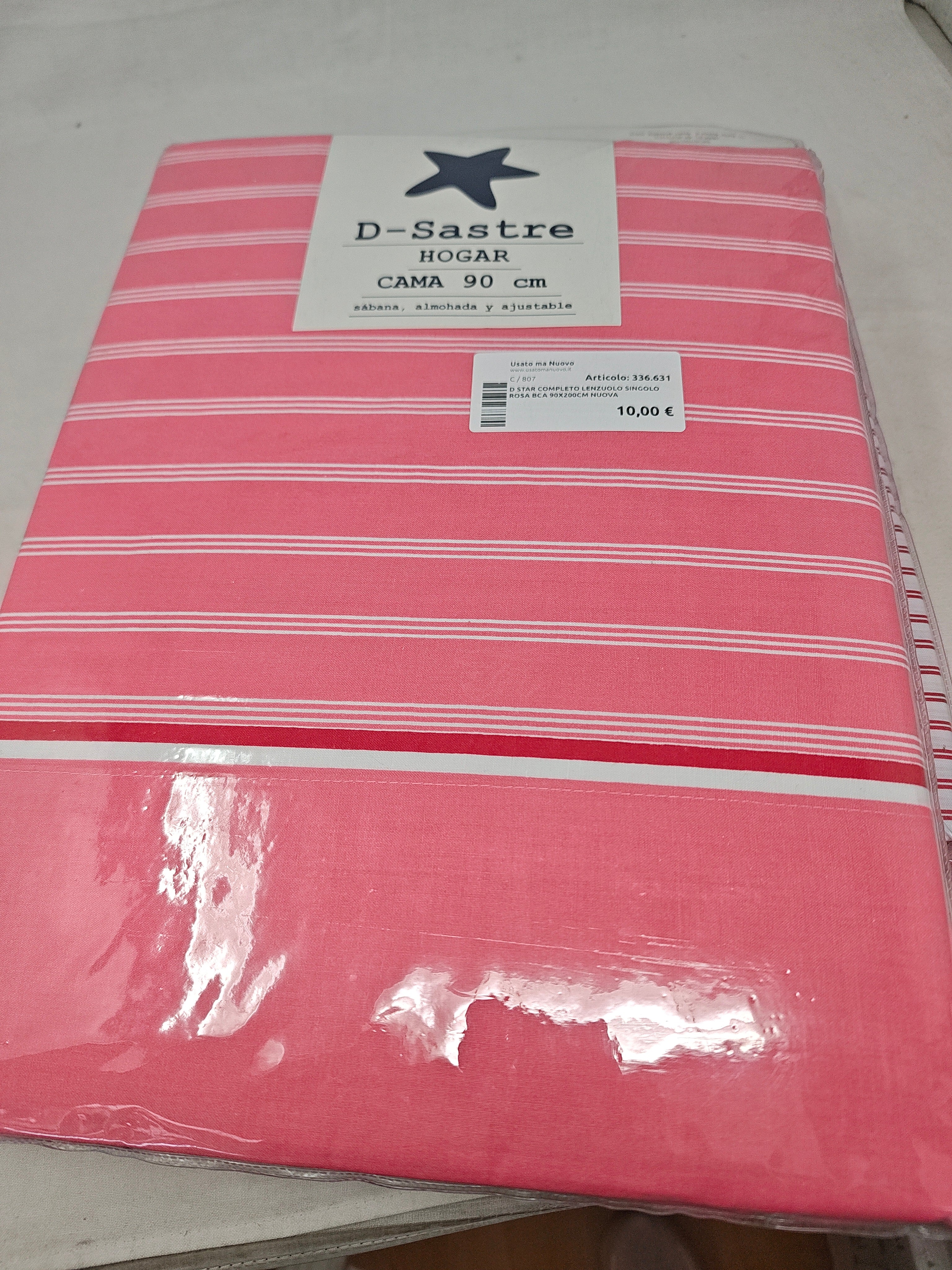 D Star Completo Lenzuolo Singolo Rosa Bca 90x200cm Nuova