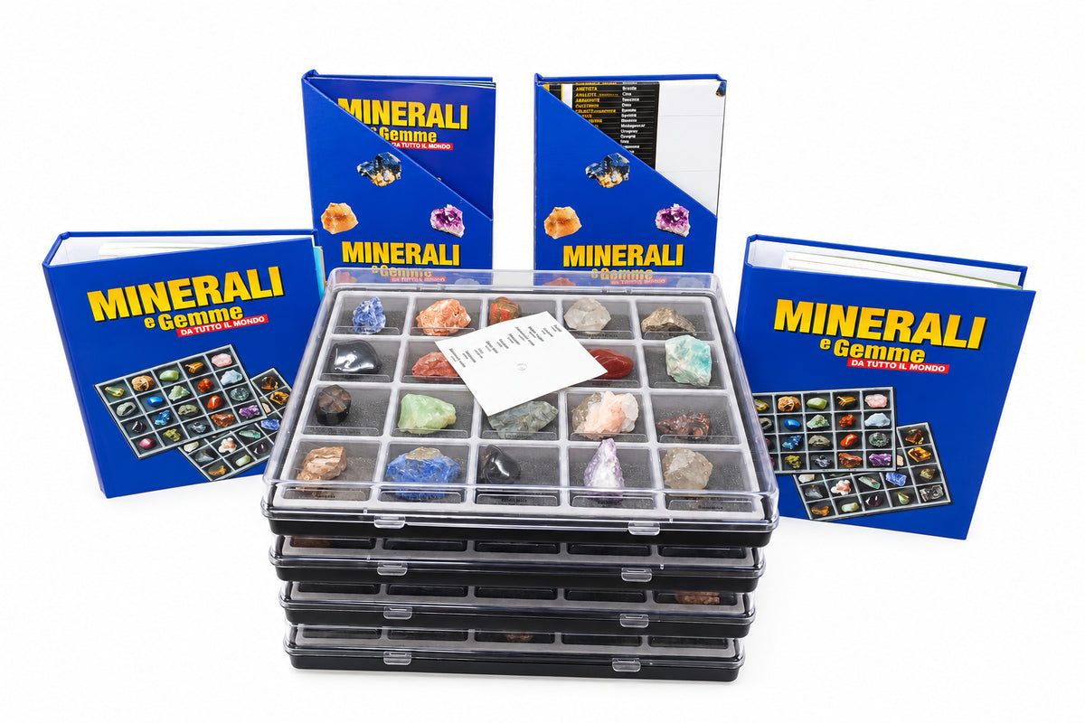 Rba Minerali E Gemme Da Tutto Il Mondo Collezione Completa 80 Minerali + Fascicoli + 2 Raccoglitori Con Schede + 4 Teche