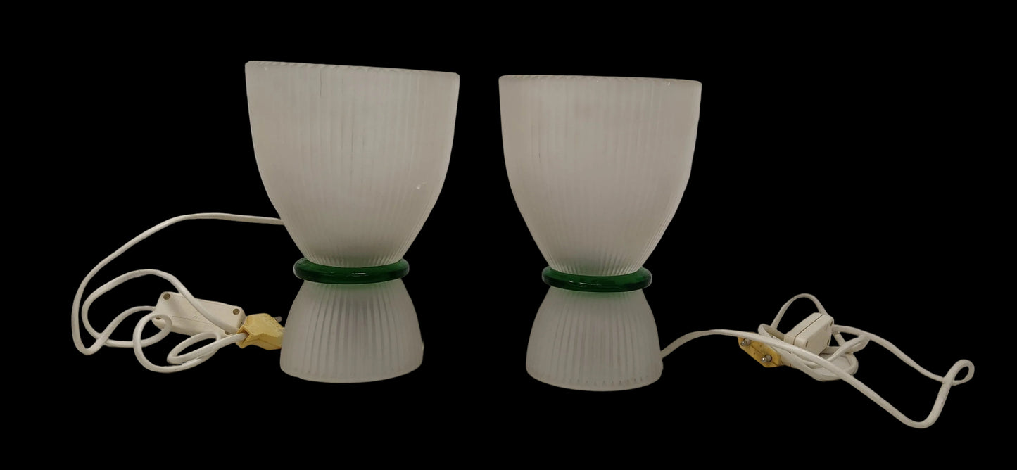 Lum A1 Coppia Lampade Da Tavolo Vetro Anello Verde H 21cm Anni 80