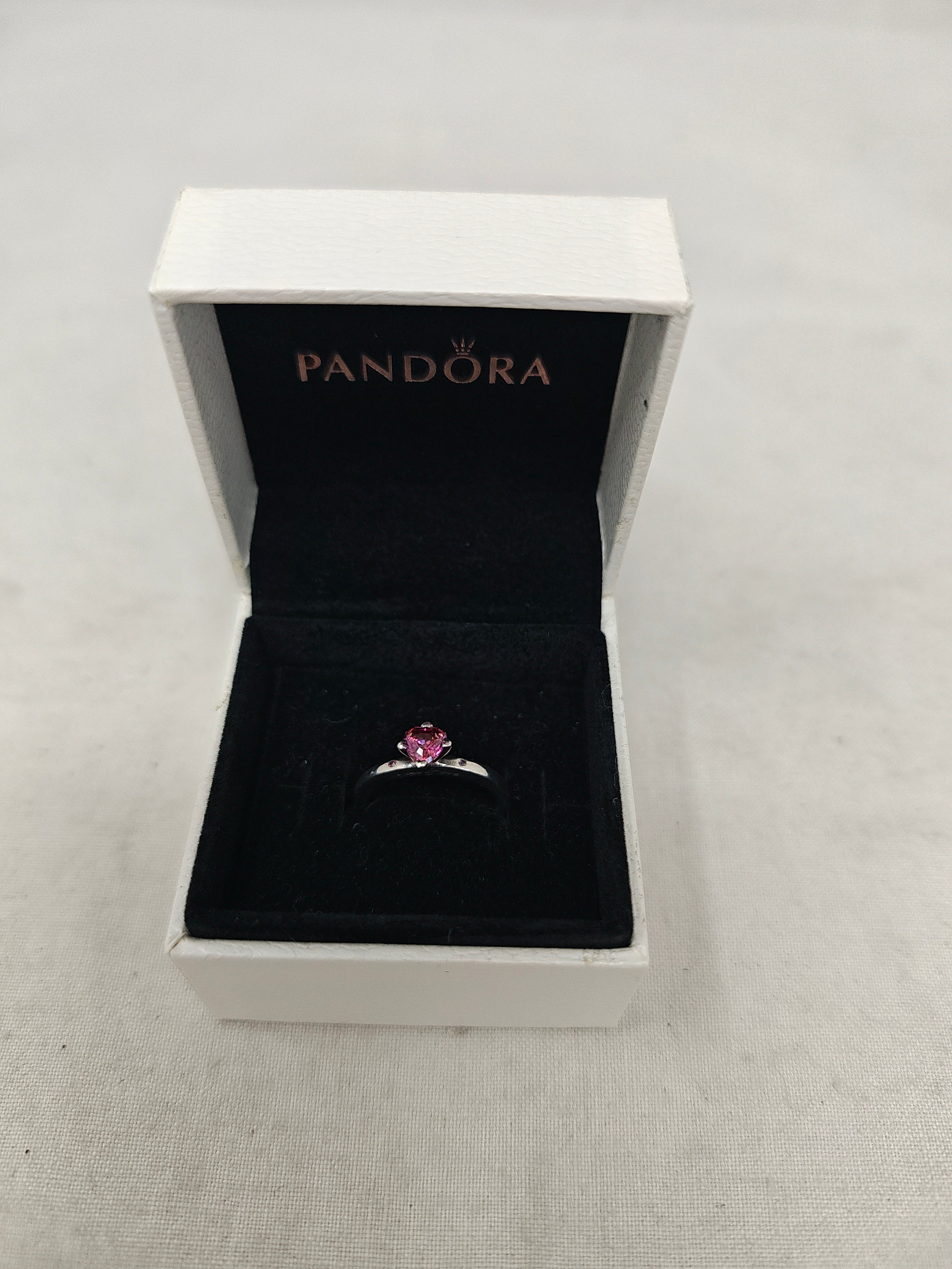 Pandora Anello Solitario Rosso Arg Sterling 92.5 Con Scatola Taglia 50