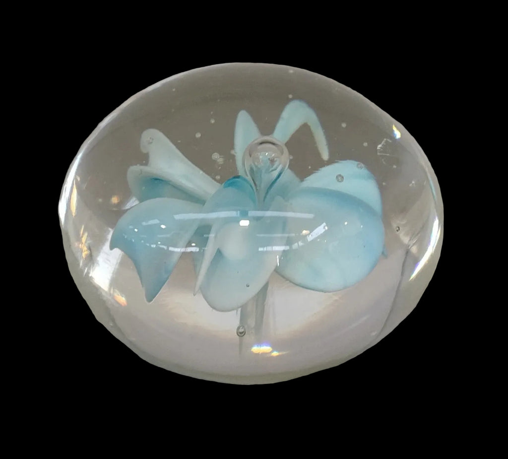 _fermacarte Vetro Murano Con Interno Fiore Petali Bianchi