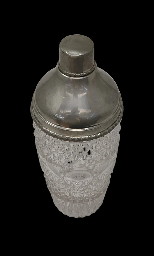 Shaker Vintage Vetro Lavorato Coperchio Peltro H 23cm