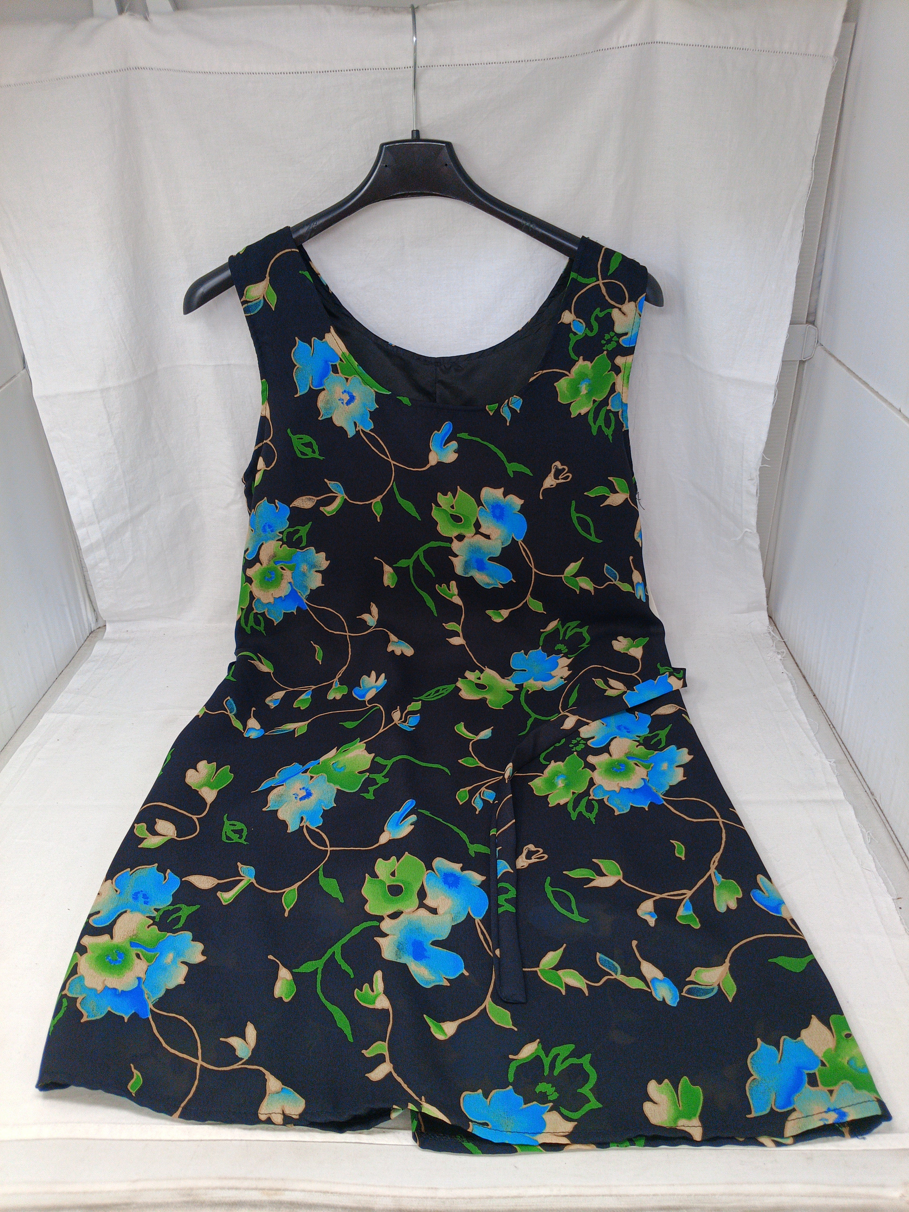 Abito Tulle Nero Fiori Verde Turghese 42