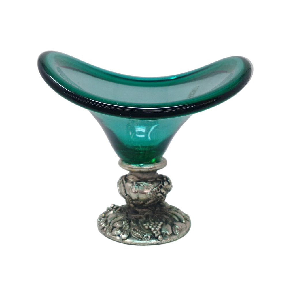 Vaso Centro Tavola Cristallo Verde Verde Base Metallo H.17cm