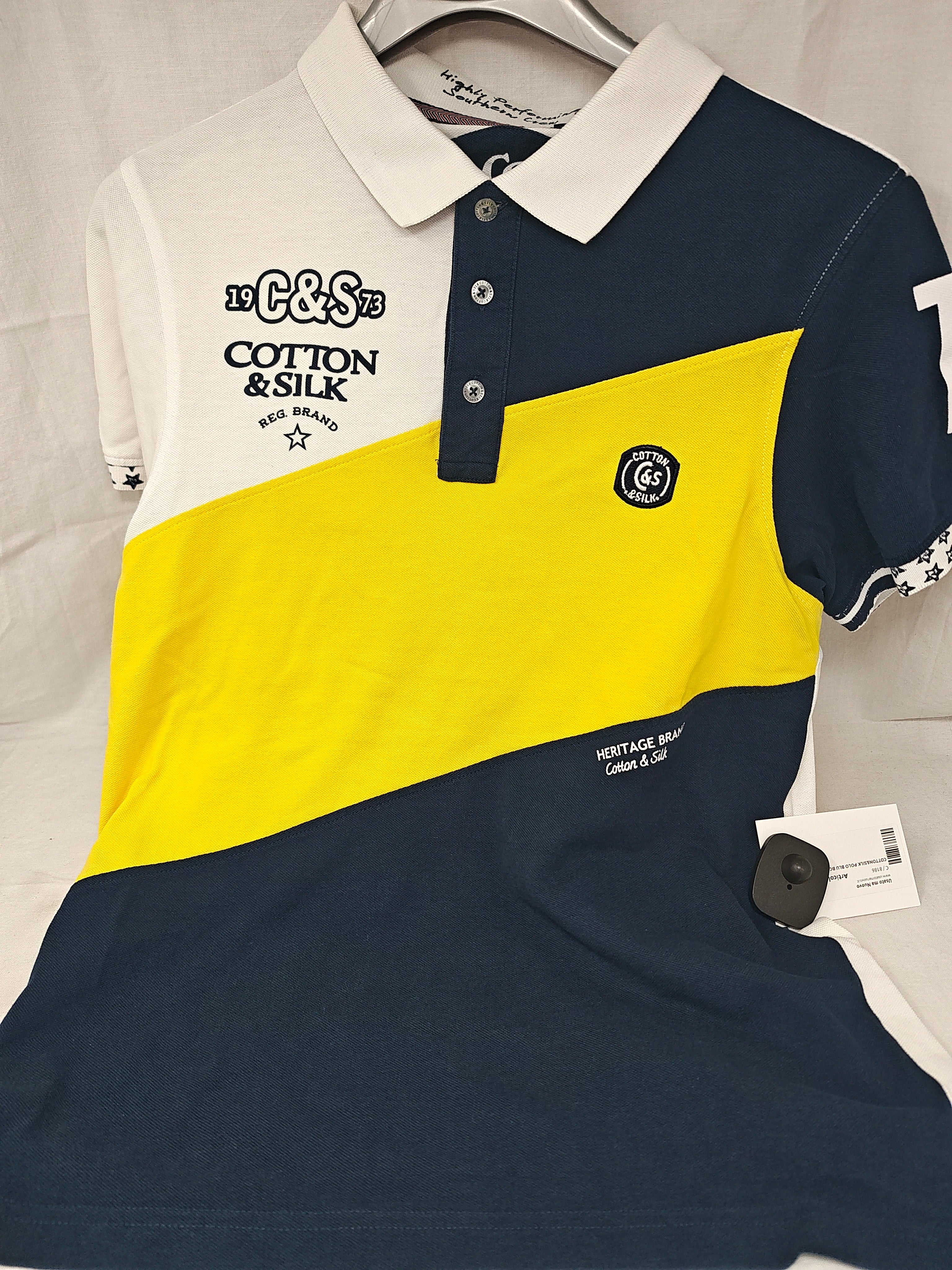 Cotton&silk Polo Blu Bco Giallo M