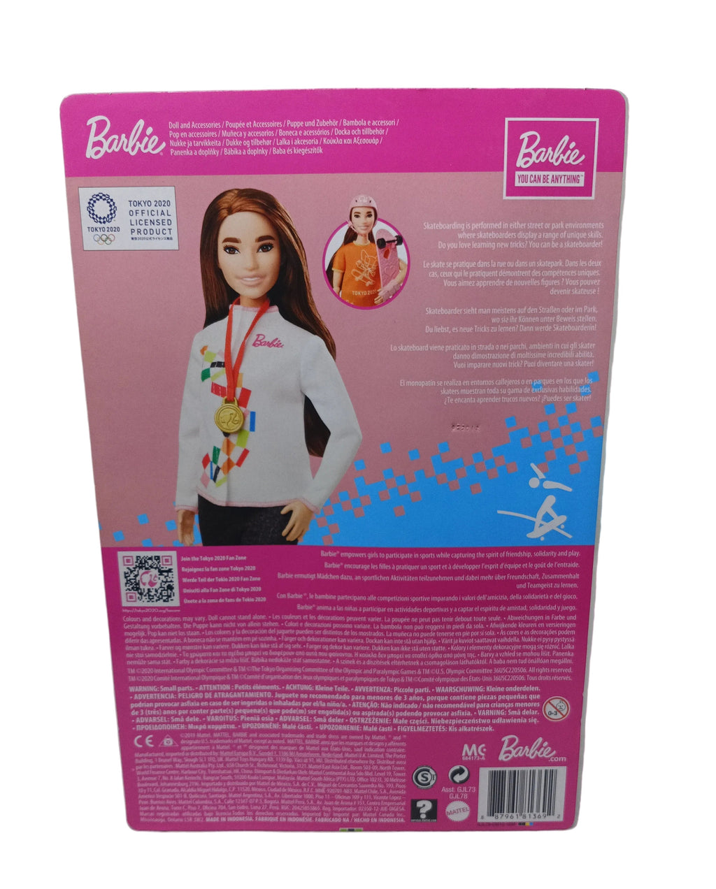 Barbie Skateboarding Tokyo 2020 Bambola Nuova