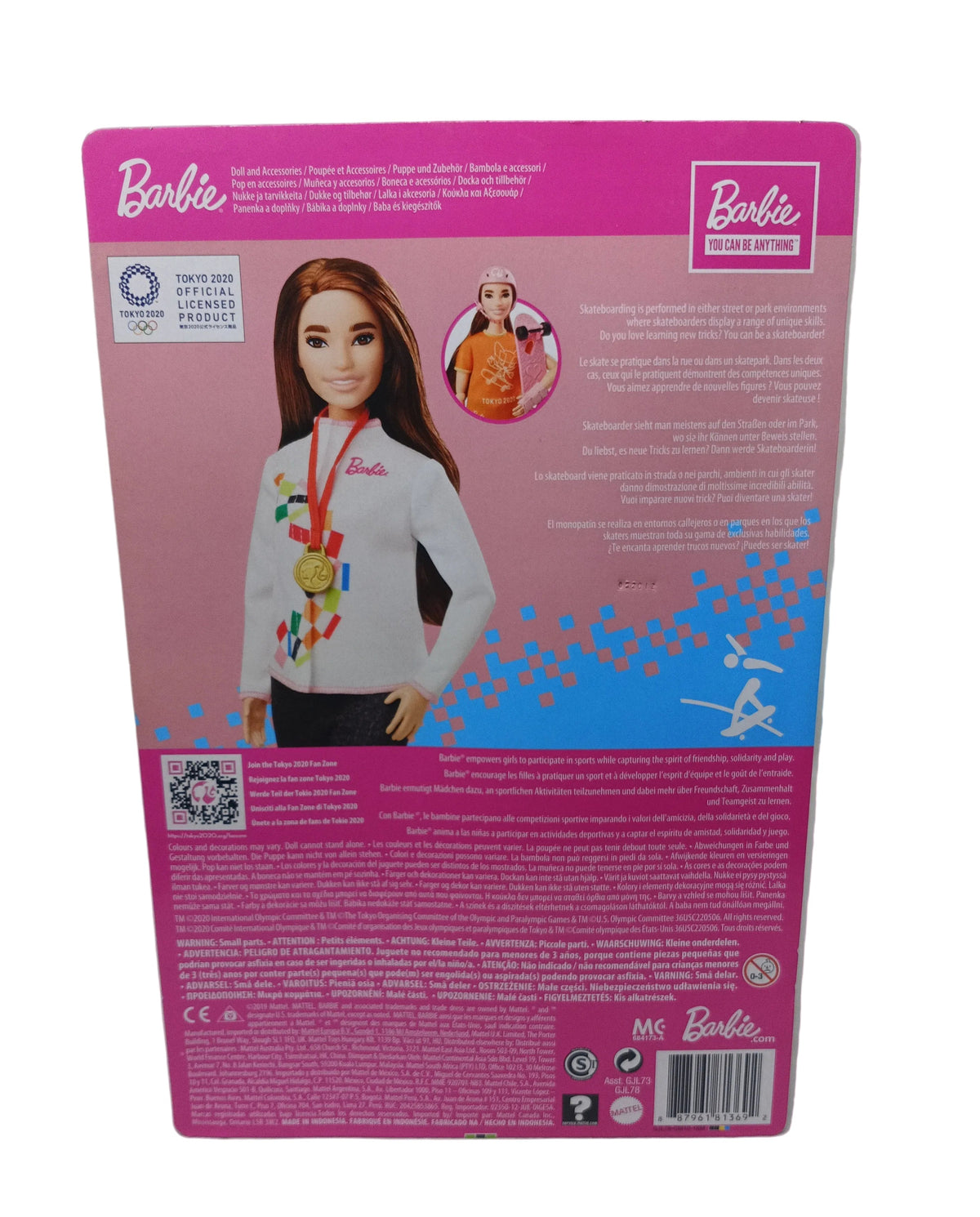 Barbie Skateboarding Tokyo 2020 Bambola Nuova