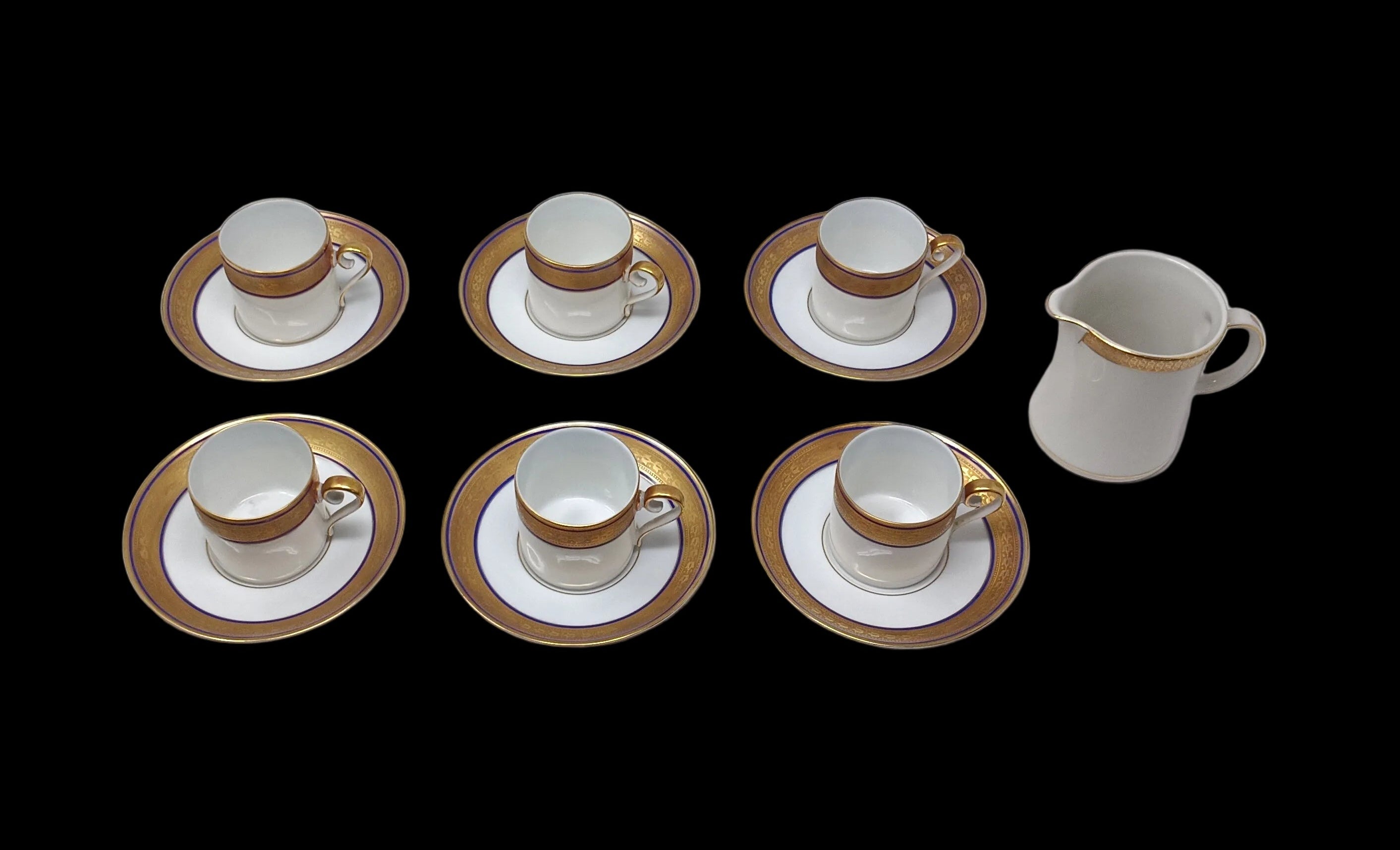 Bavaria Servizio Caffè Per 6 Bianco/blu Bordo Oro Con Lattiera