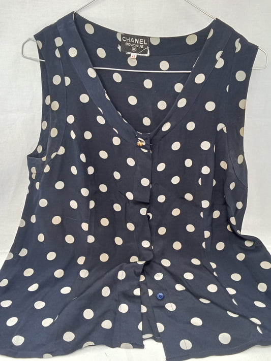 Chanel Boutique Canotta In Seta Blu Pios 42