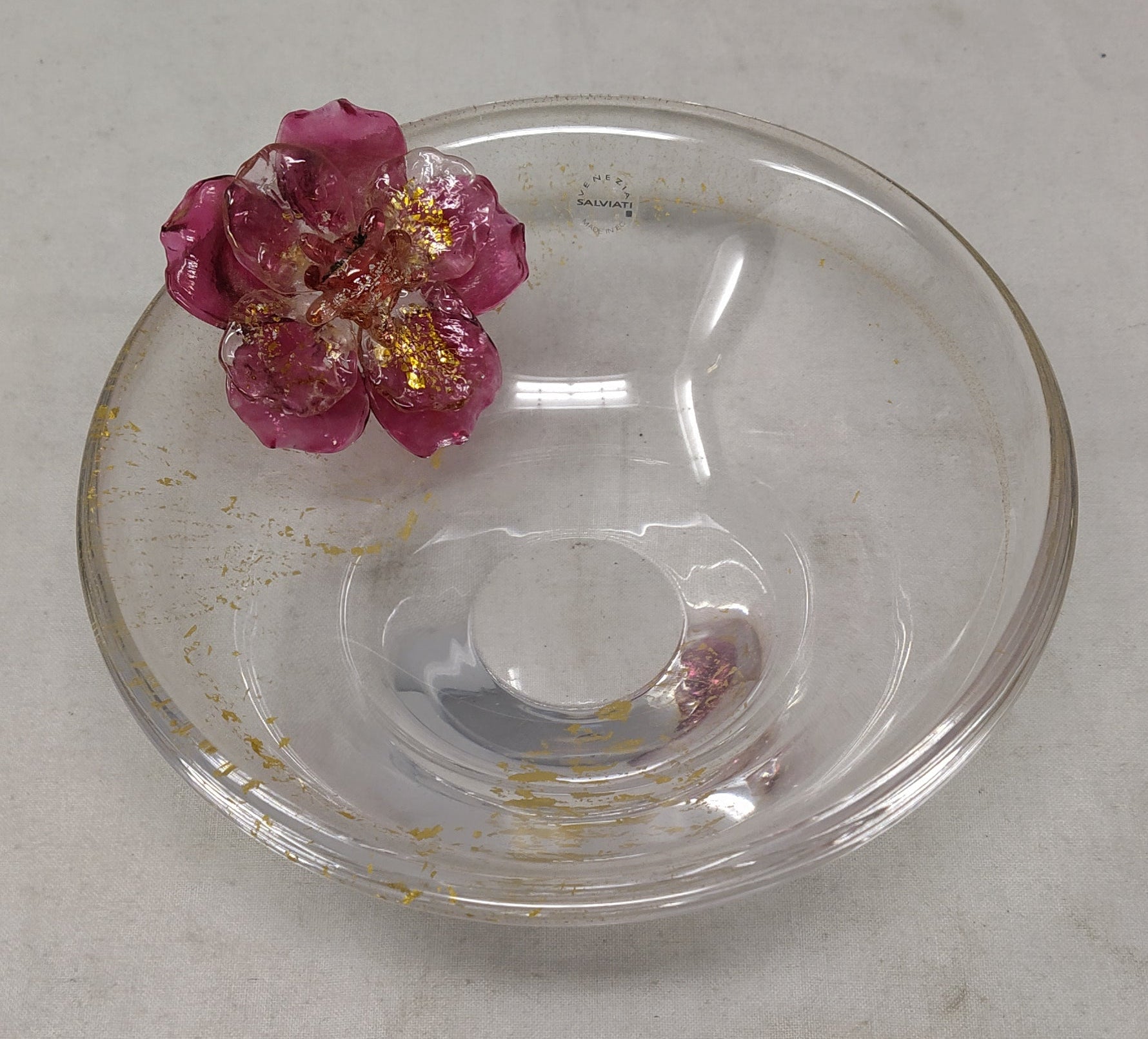 _salviati Centro Tavola Vetro Murano Fiore Rosso ø 16cm Scaglie Oro
