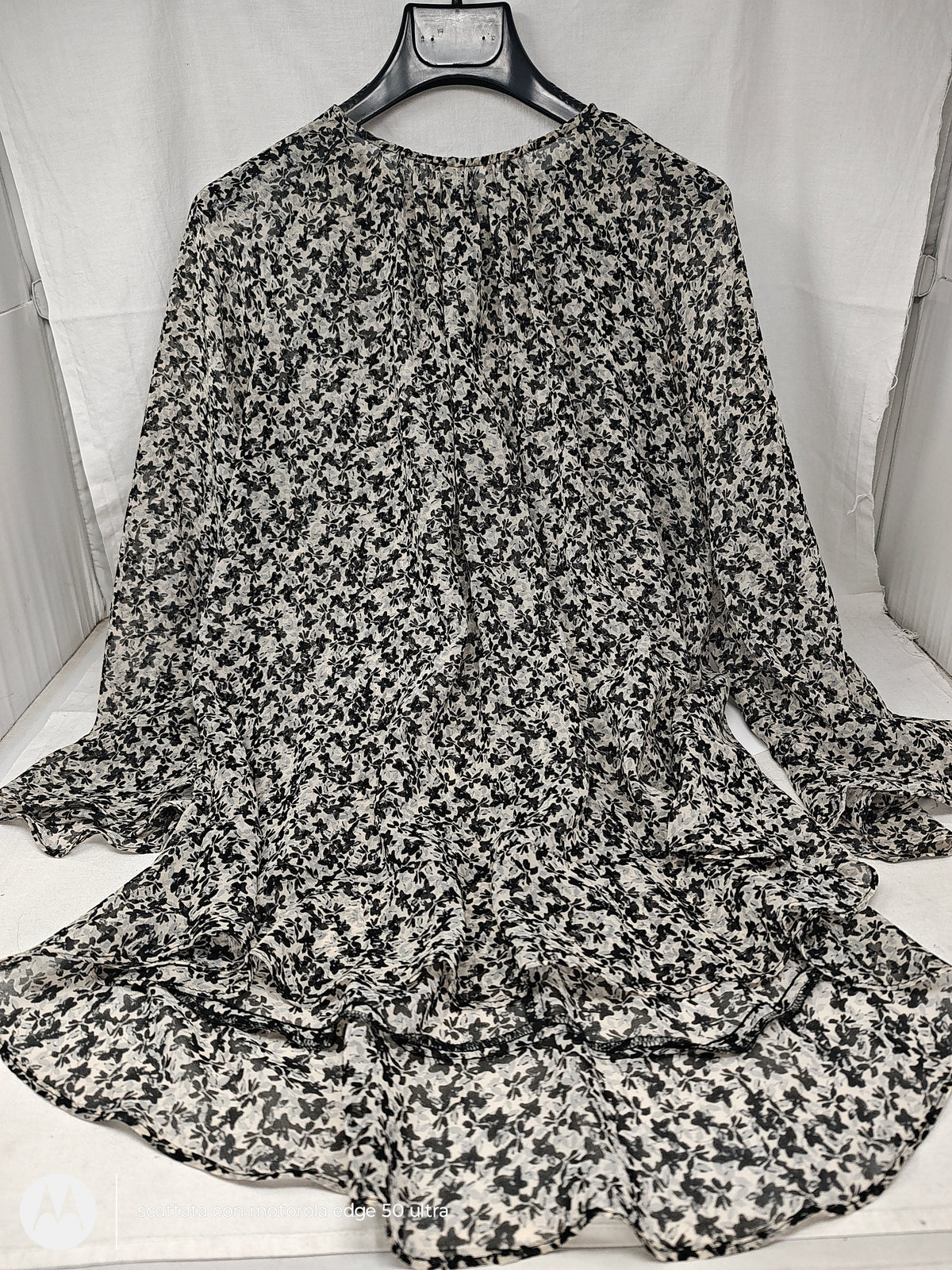 Zara Camicia Tulle Nera Grigia Fiorata S