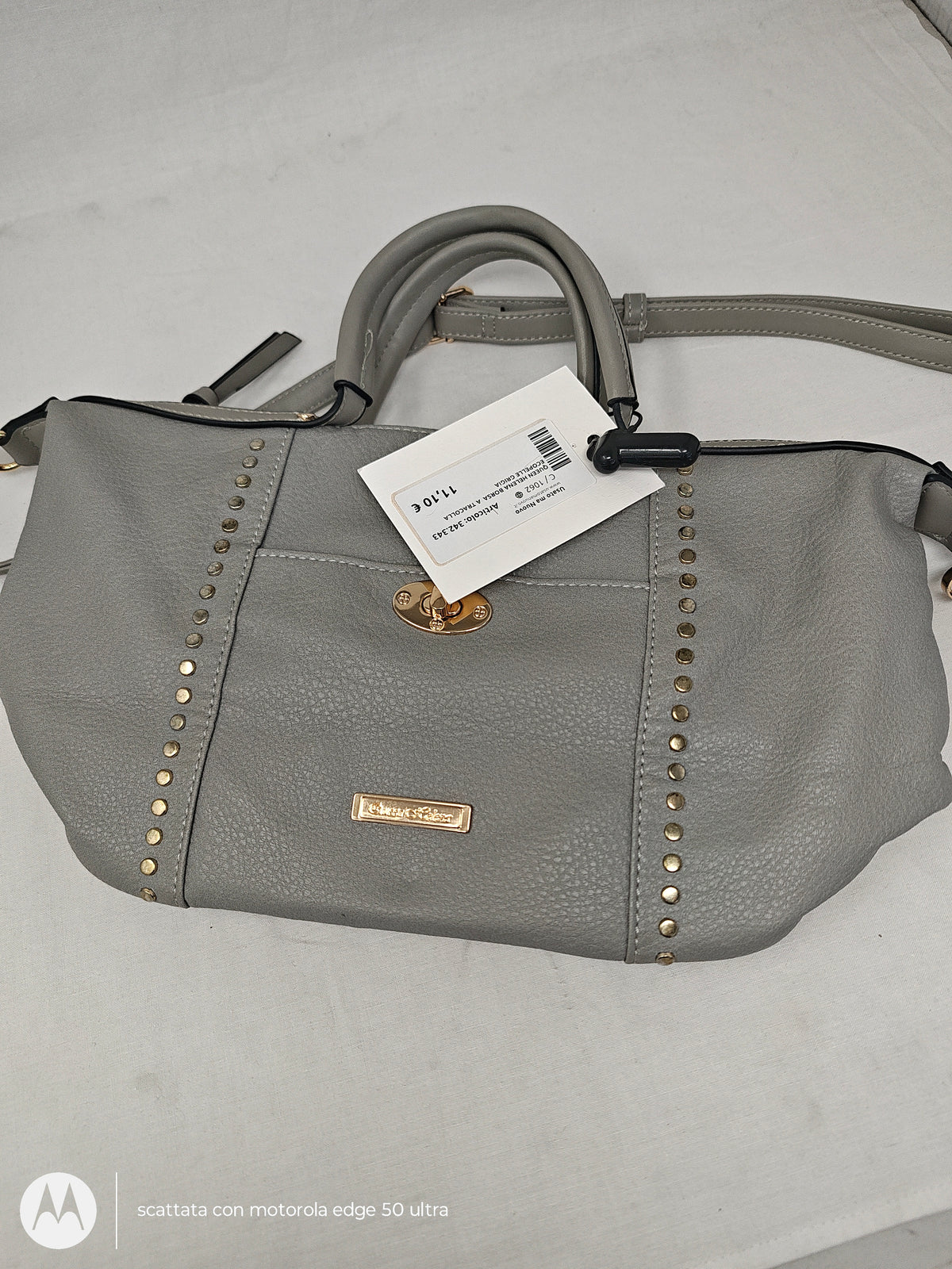 Queen Helena Borsa  A Tracolla Ecopelle Grigia