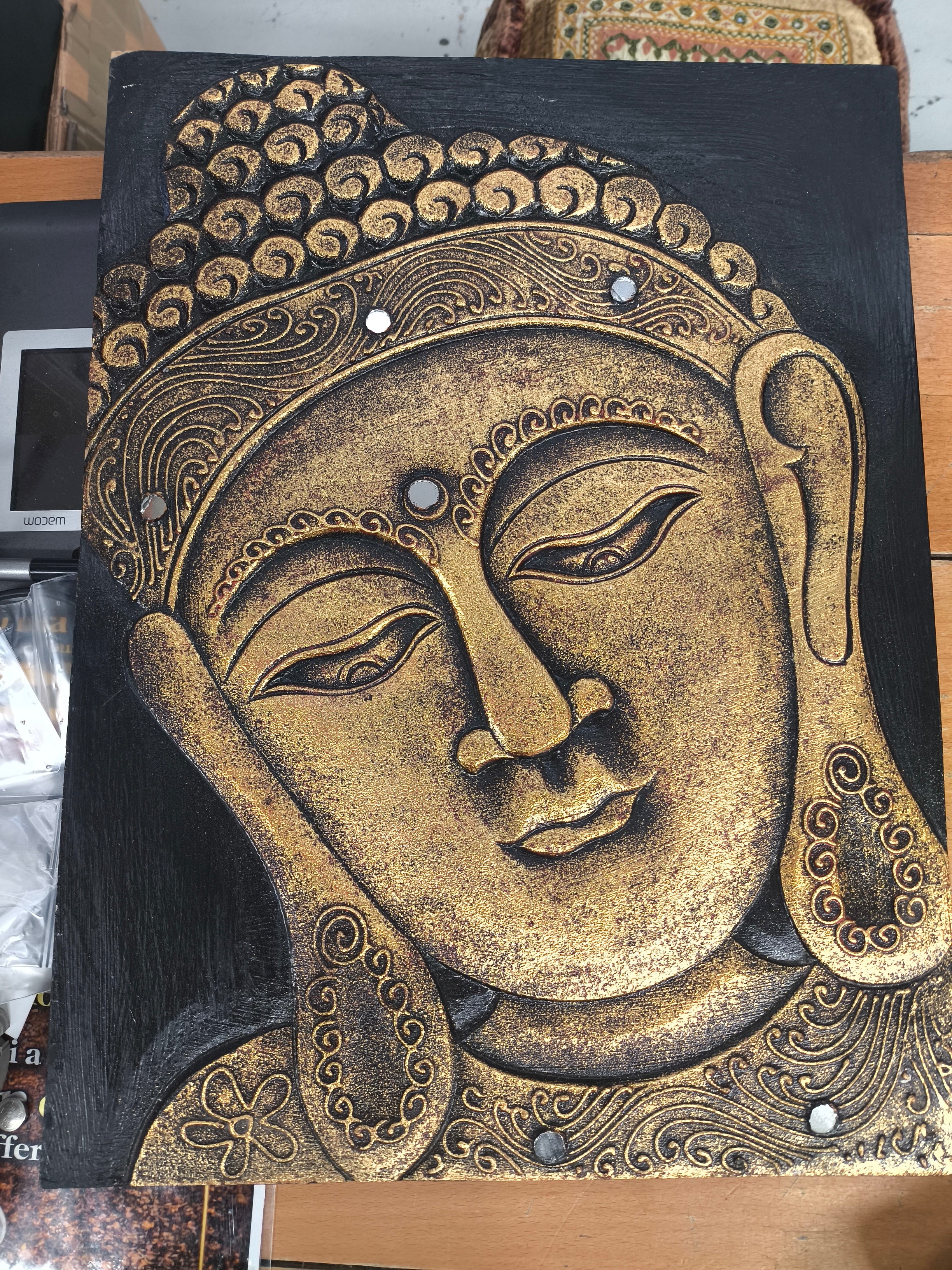 Tavola Legno/quadro Buddha Dorato 30x40