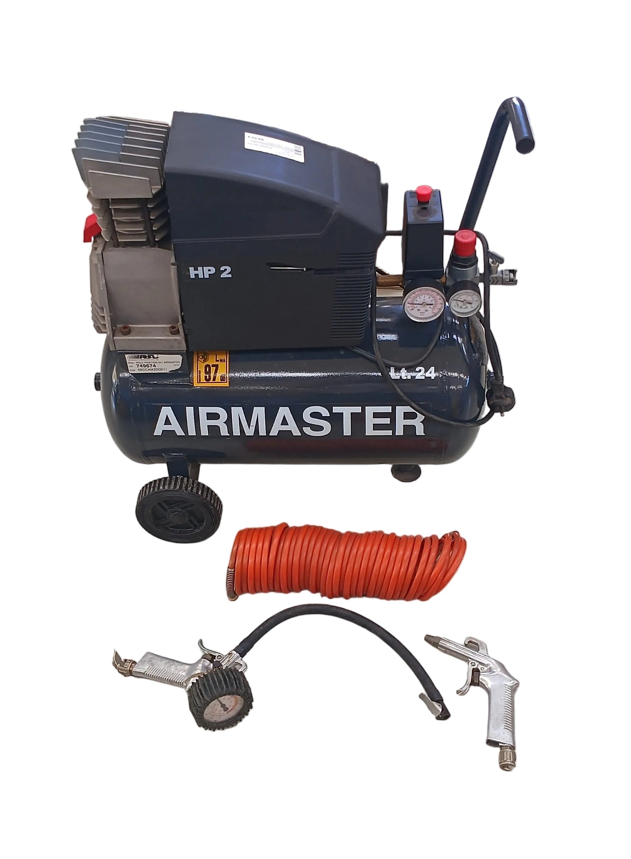 Airmaster Compressore 24l + Tubo + Pistola + Pistola Con Manometro (2 Pistole + Tubo Cesta D)