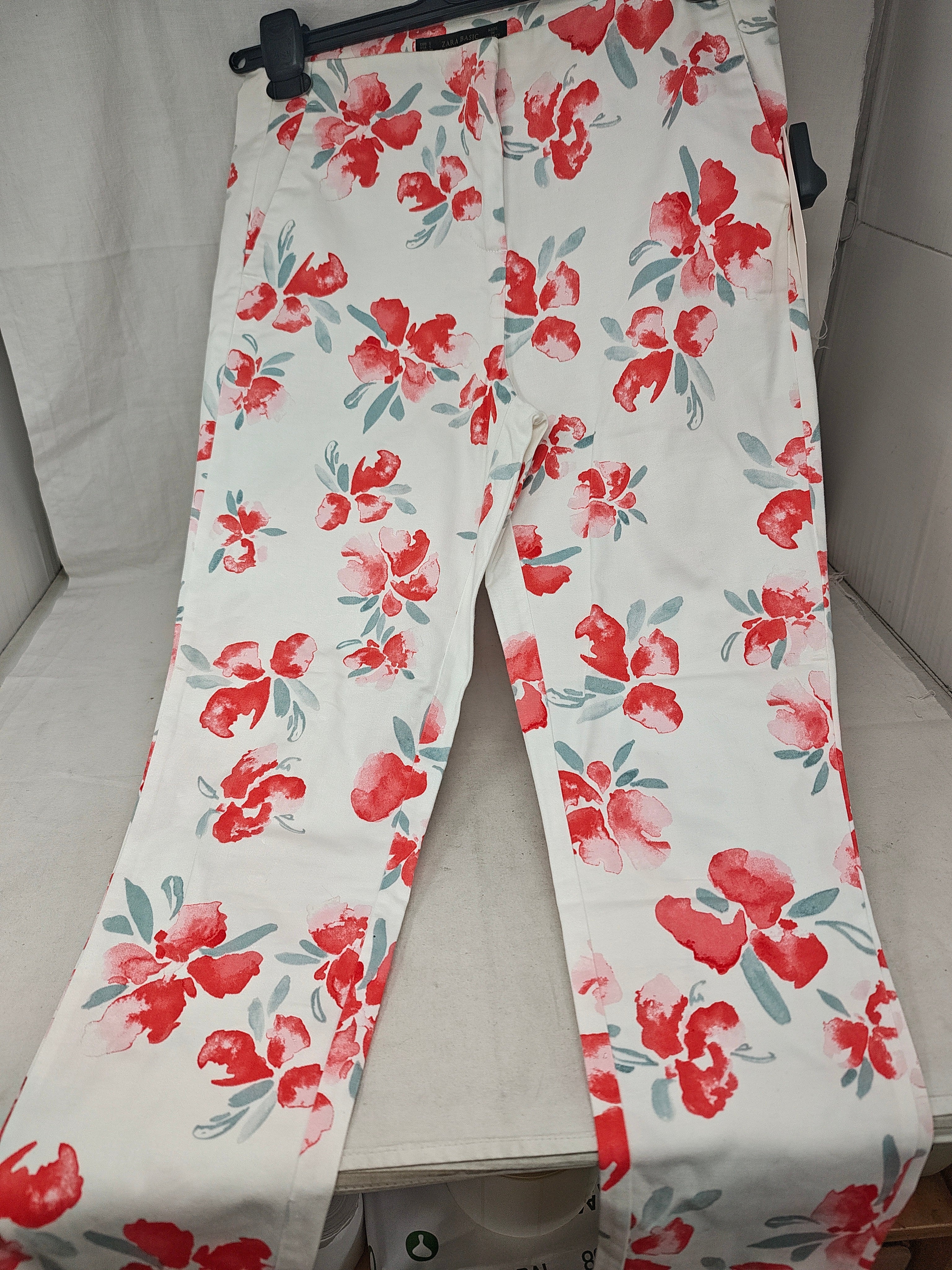 Zara Pantaloni Bco Fiorato S
