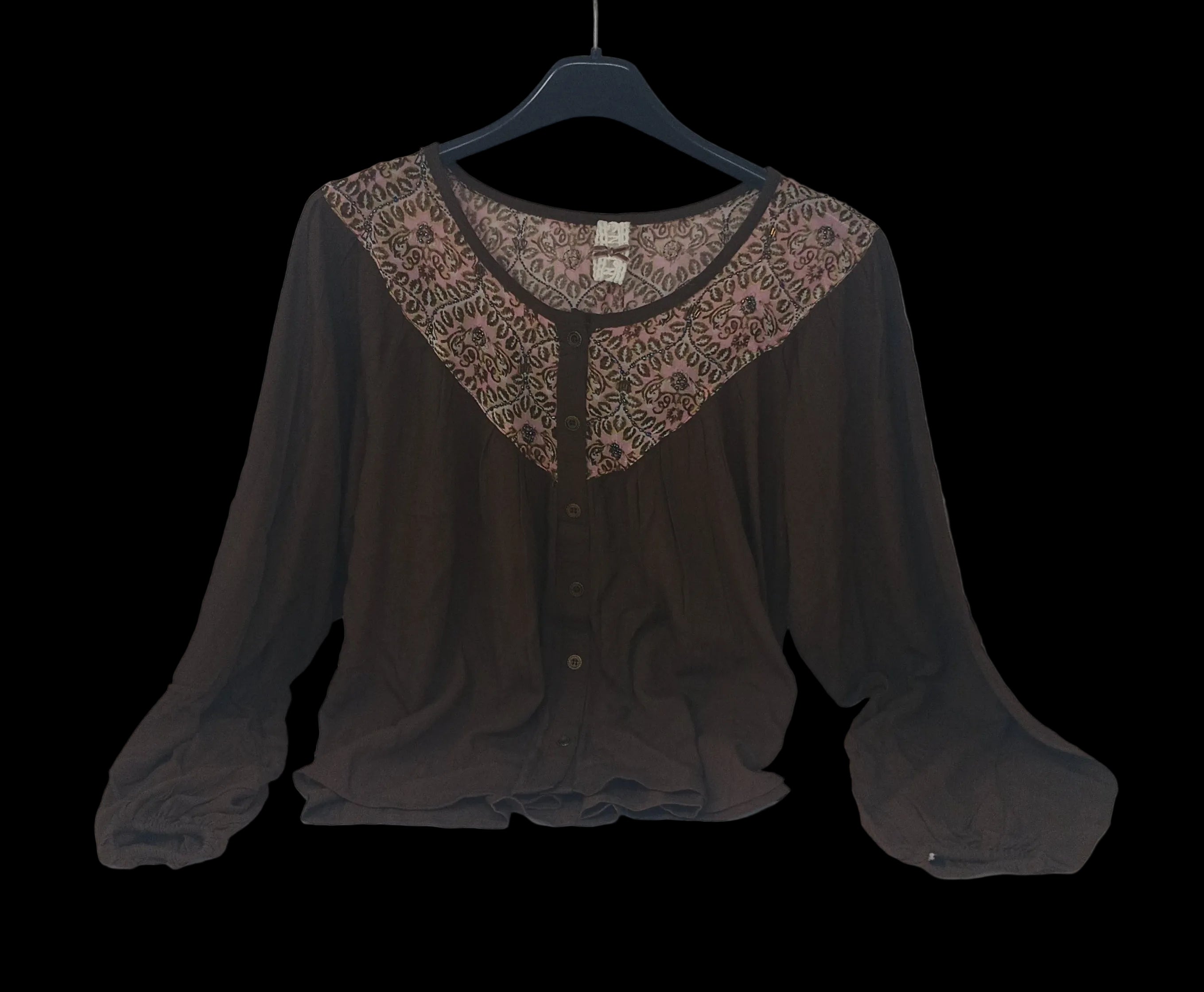 Camicia Tulle Marrone Rosa Paiett S/m