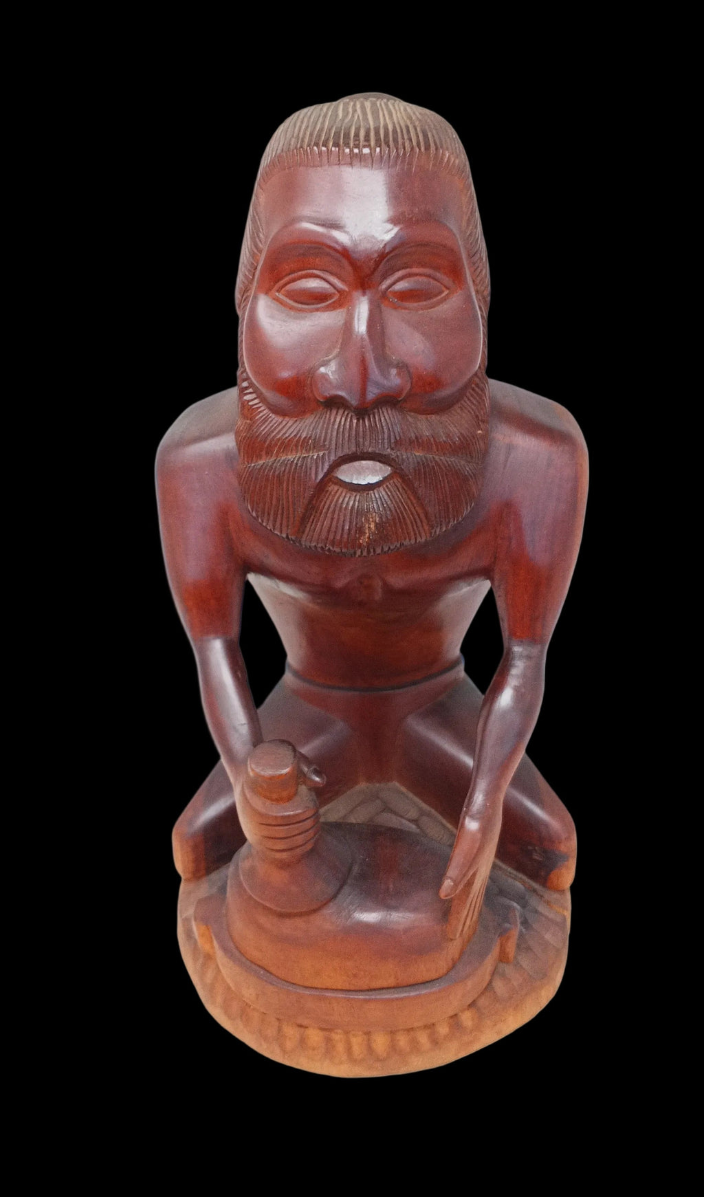 Micronesia Estanis.otto Scultura In Legno Albero Del Pane Uomo Seduto Con Pestello