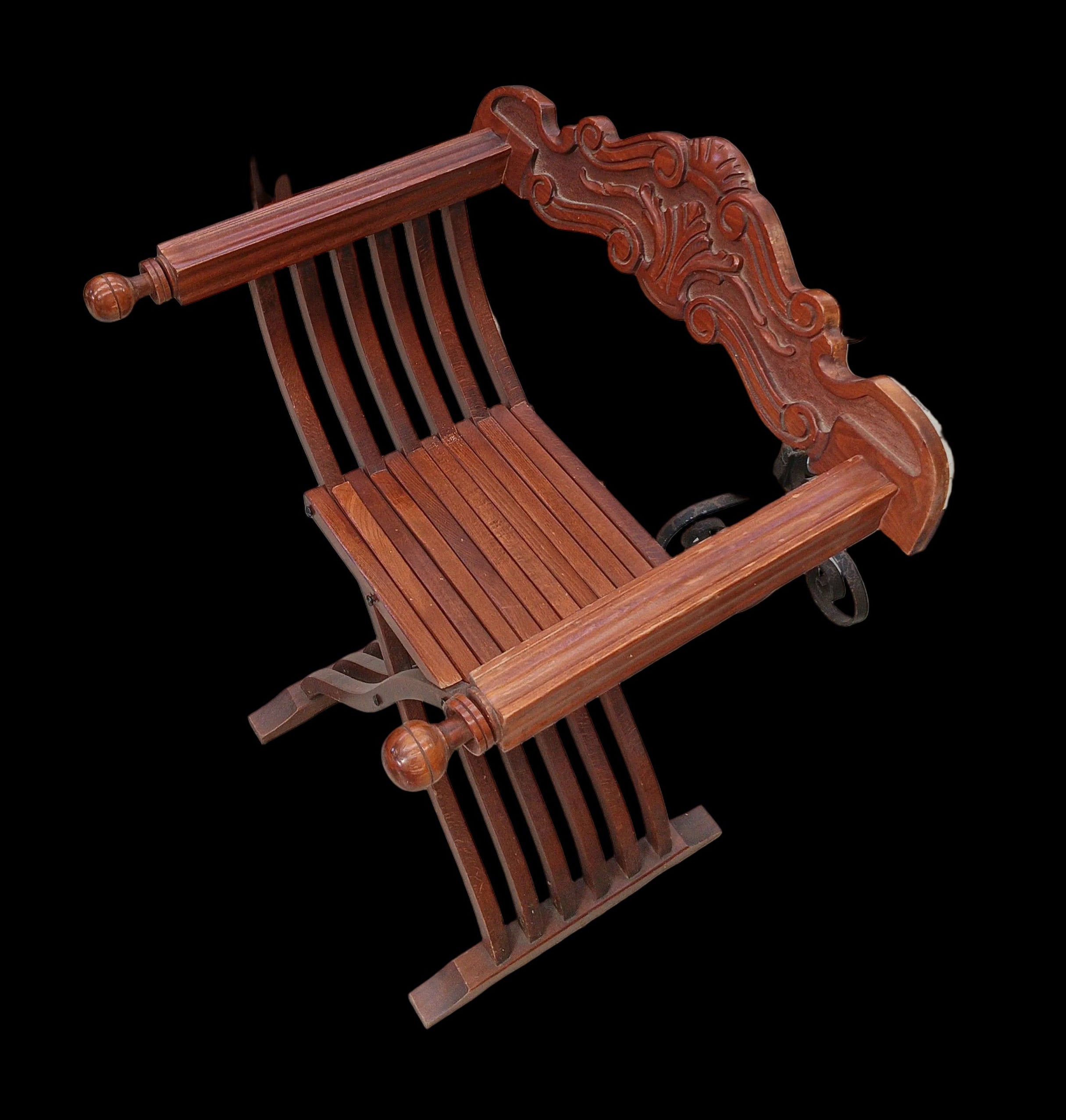 Savonarola Sedia Legno Intagliato Pieghevole