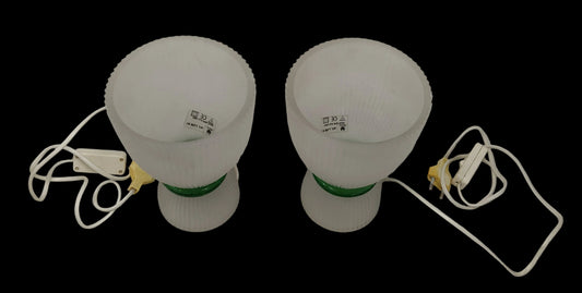 Lum A1 Coppia Lampade Da Tavolo Vetro Anello Verde H 21cm Anni 80